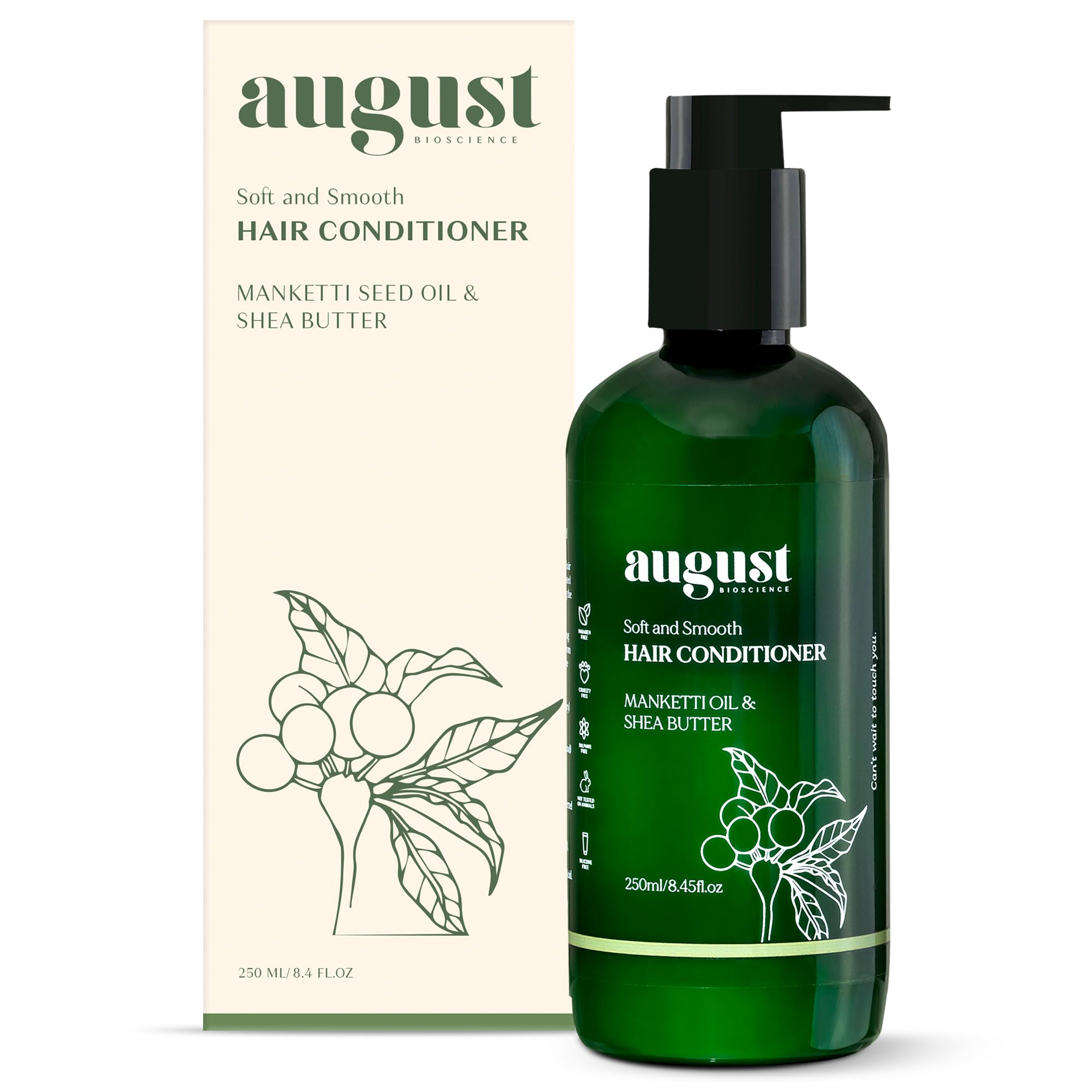August Bioscience Hair Conditioner with Manketti Seed Oil & Shea Butter - Nourishing & Strengthening Treatment for Soft, Smooth Hair - Paraben & Silicone Free (250ml) - Perfect for Daily Hair Care & Damaged Hair Repair