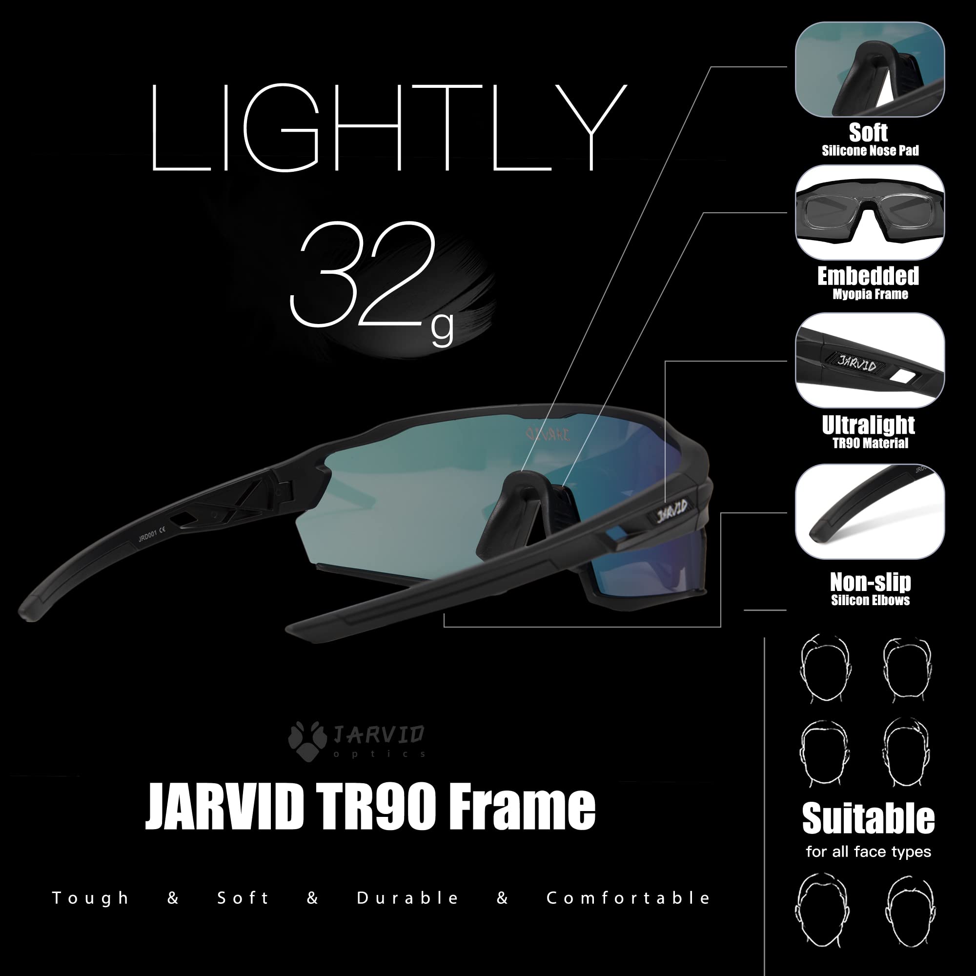 Polarized Cycling Glasses for Men & Women - UV Protection Sports Sunglasses with 4 Interchangeable Lenses for Biking, Running & Outdoor Activities