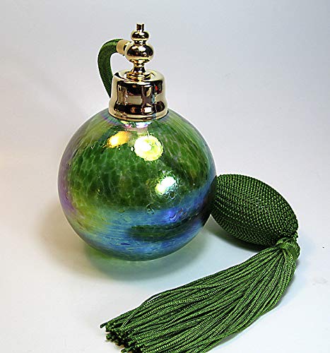 Art Green Crystal Empty Glass Perfume Bottle with Green Squeeze Bulb & Tassel - Refillable Perfume Atomizer for Essential Oils, Fragrances, DIY Beauty - Perfect for Home, Travel, Gift Giving & Vanity Decor