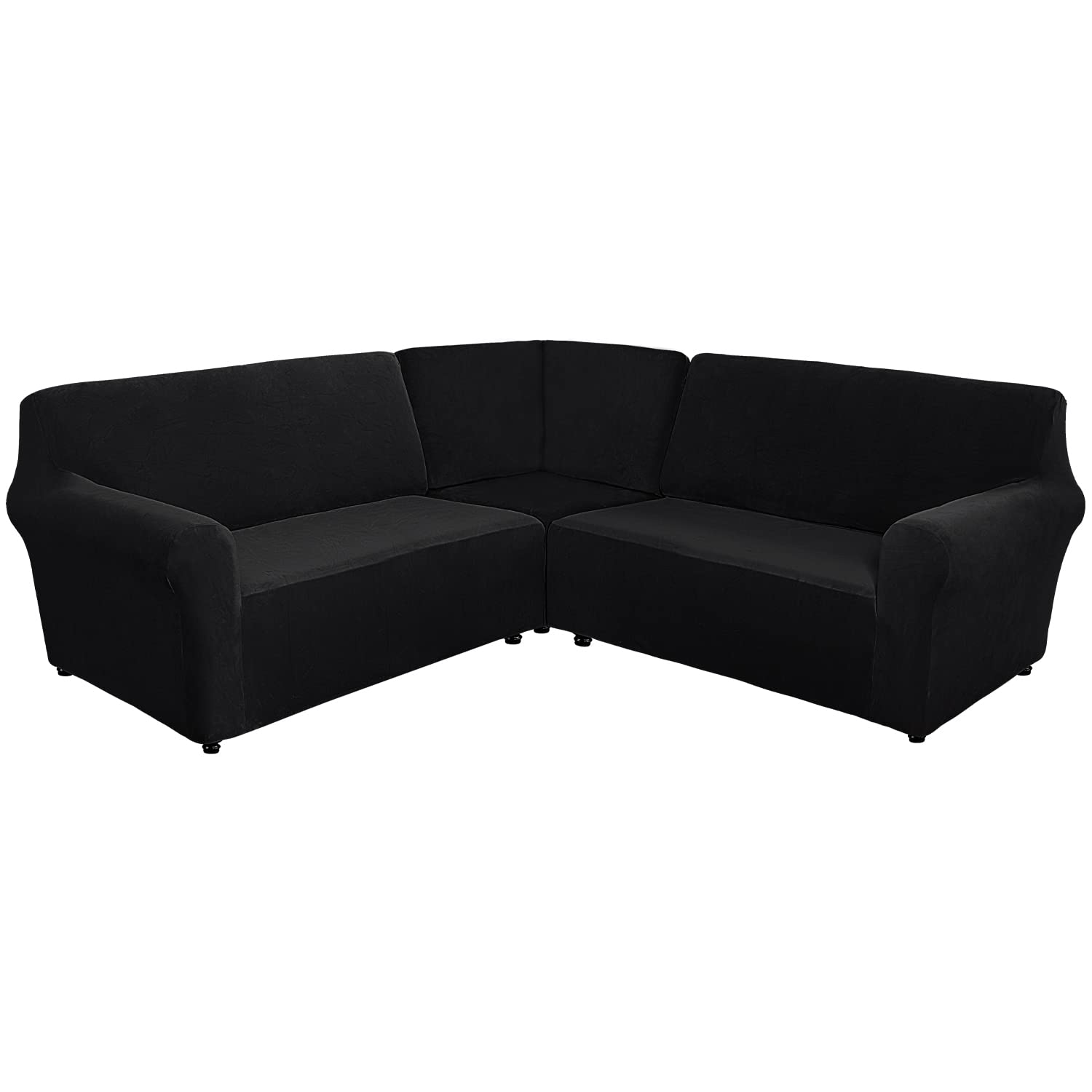 ULTICOR 3-Piece Velvet L-Shaped Sofa Cover - Soft, Thick & Washable Couch Slipcover for 5-Seater Sectional Sofa - Premium Furniture Protector for Living Room, Home Theater & Family Gatherings (Black)