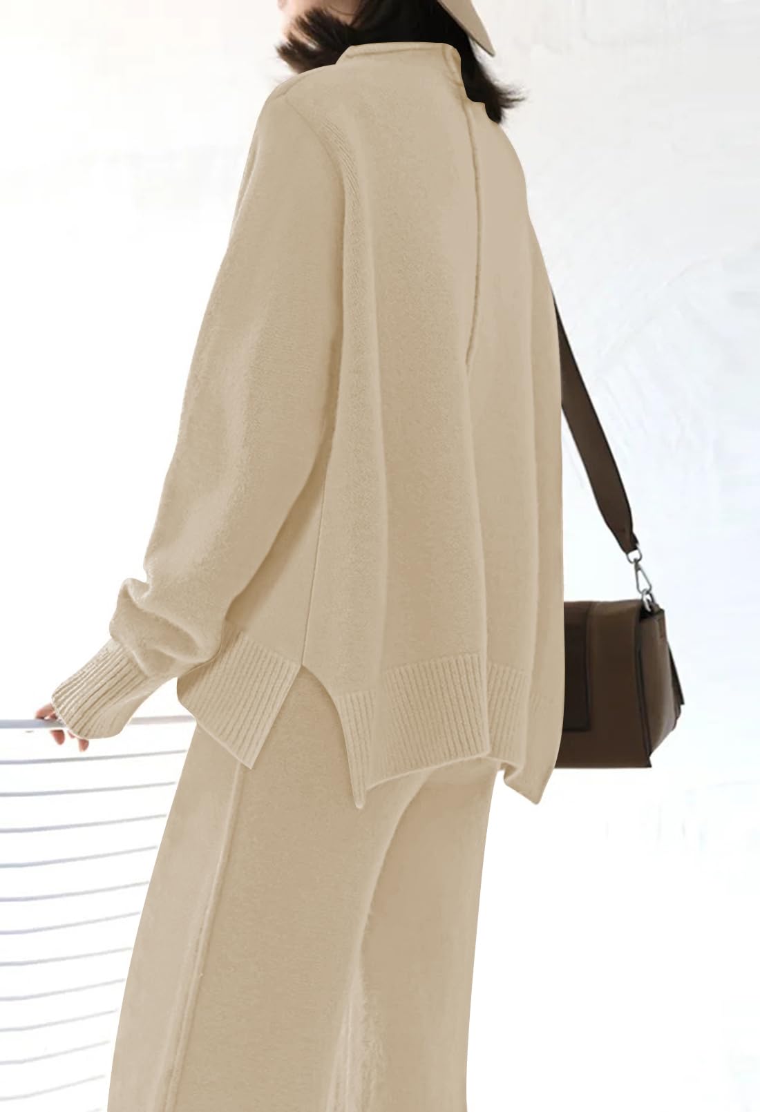Linsery Women's 2-Piece Knit Sweater and Wide Leg Pants Lounge Set - High Neck Pullover & Comfortable Sweatpants Outfit for Casual Wear, Home, and Relaxation