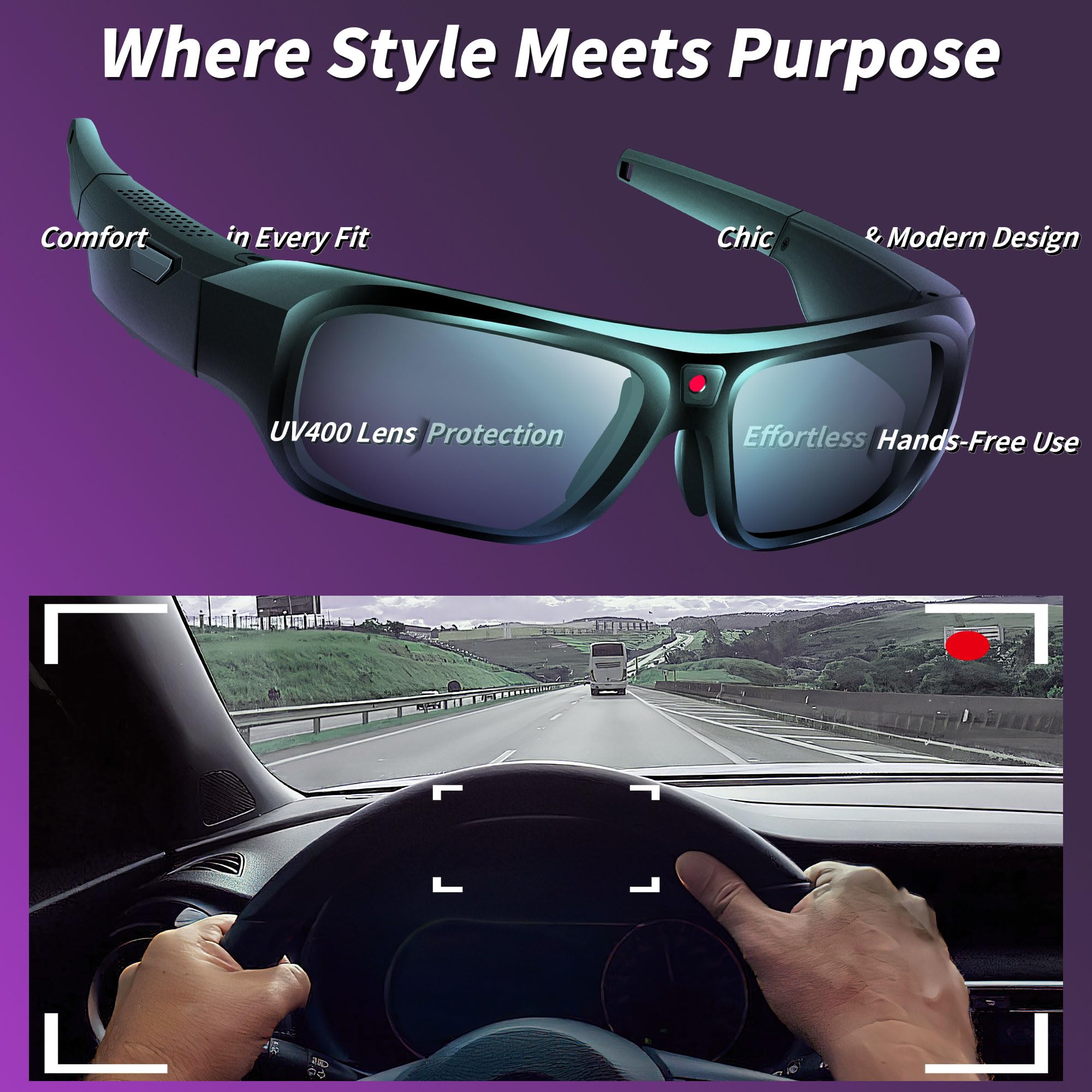 4K Camera Glasses - HD Smart Sunglasses with Built-in Camera, UV Protection Sunglasses for Outdoor Activities, Travel, Sports & Action Videos | Perfect for Vlogging, Cycling, Hiking & Adventure Recording