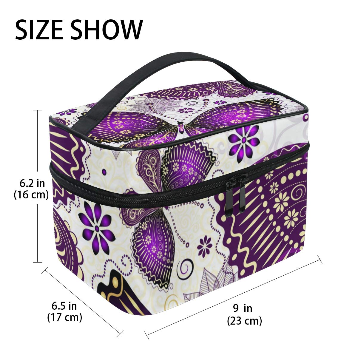VIKKO Chic Purple Violet Butterfly Flowers Cosmetic Bag - Large Capacity Waterproof Makeup Organizer for Women | Travel Toiletry Case, Perfect for Vacation, Gym & Daily Use