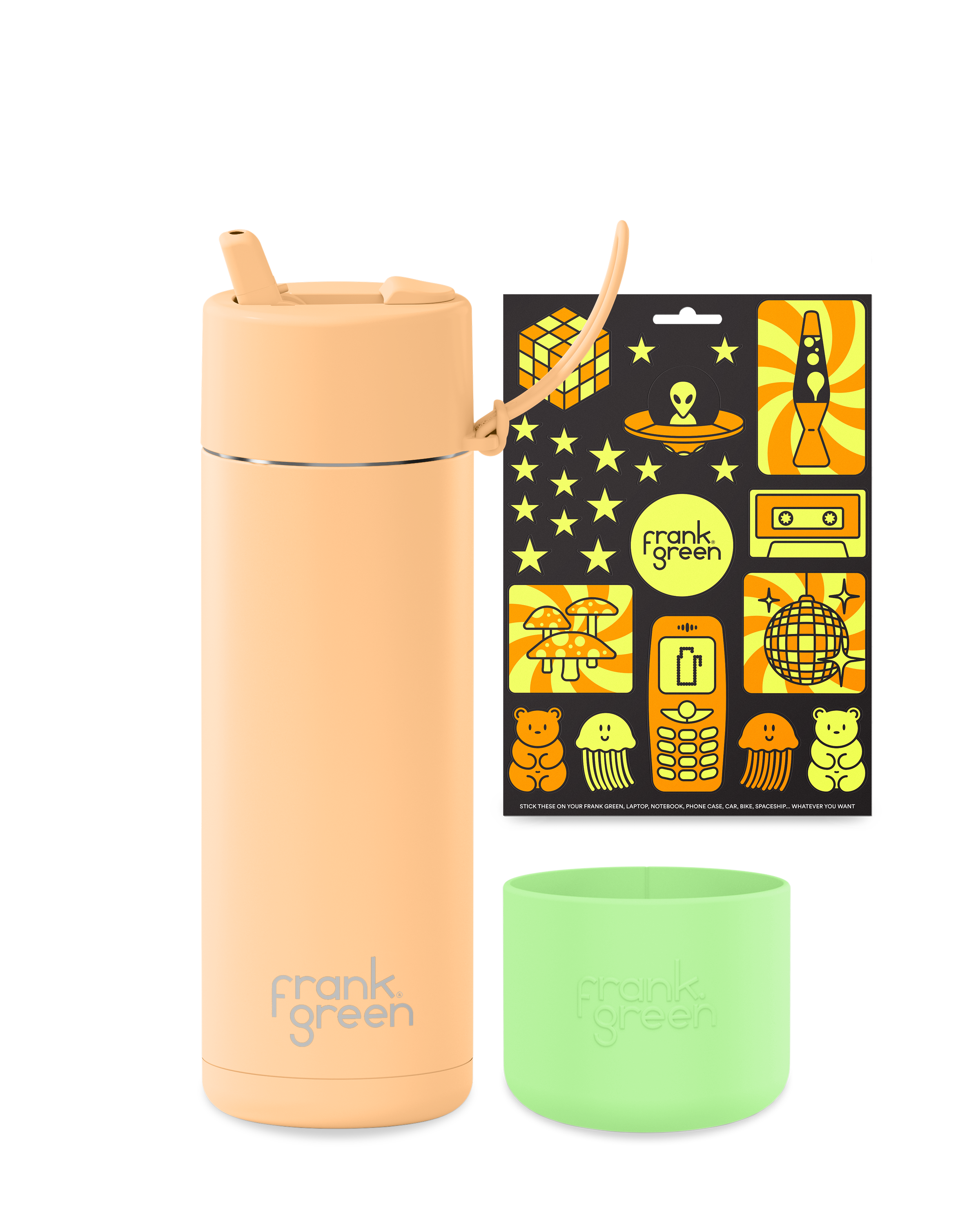 Glow in the Dark Water Bottle with Protective Silicone Sleeve - 2 Pack Leakproof Sports Bottles for Gym, Running, Hiking & Outdoor Activities