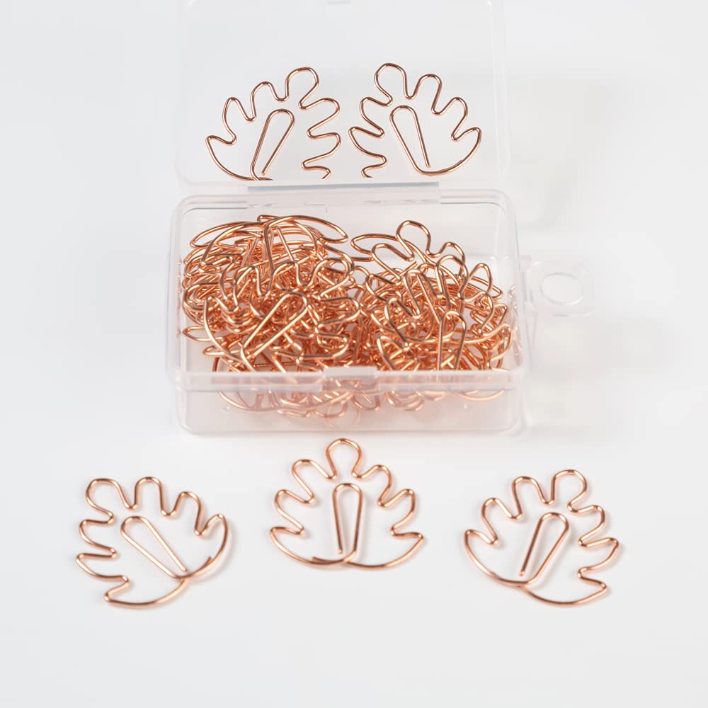 30 Pcs Rose Gold Monstera Leaf Paper Clips - Metal Bookmark Clips for Office, School, Home Supplies - Perfect for Gifts, Rewards & Organizing Documents, Books, Notebooks