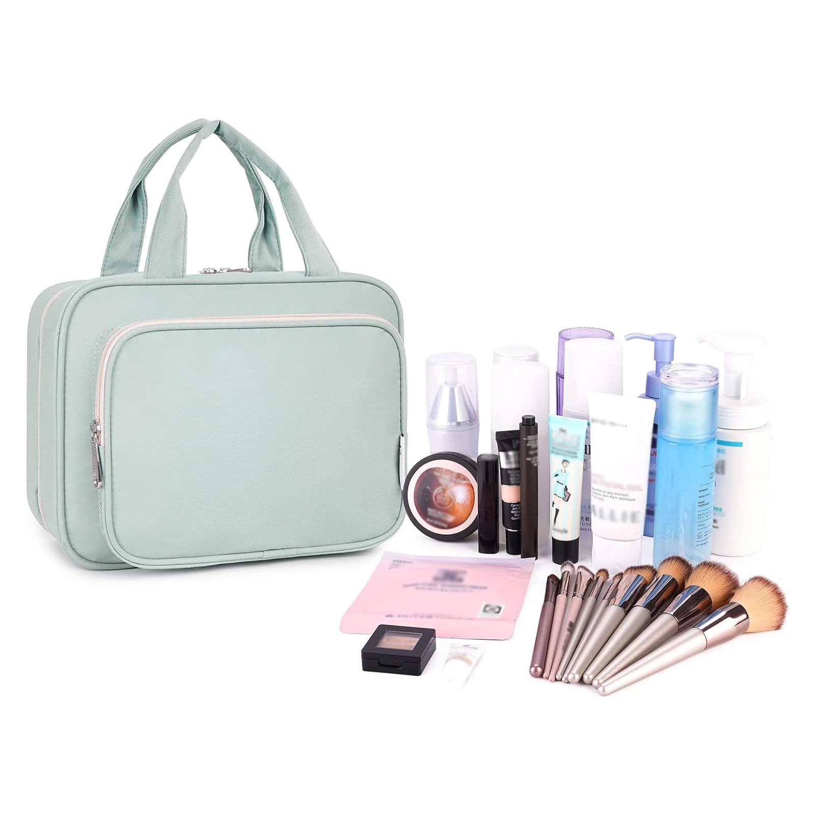 Narwey Hanging Toiletry Bag for Women - Travel Makeup Organizer with Multiple Pockets, Waterproof Cosmetic Bag for Toiletries & Essentials (Mint Green, Medium Size) | Perfect for Vacation, Gym, Camping & Business Trips