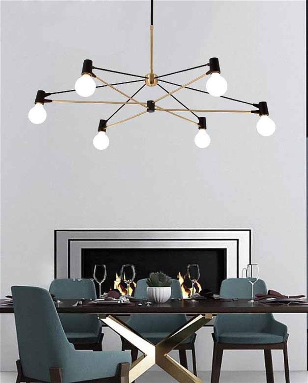 6-Light Modern Chandelier with Glass Shades - Black & Gold Nordic Style Ceiling Light Fixture for Living Room, Dining Room, Bedroom - Elegant Home Decor Lighting