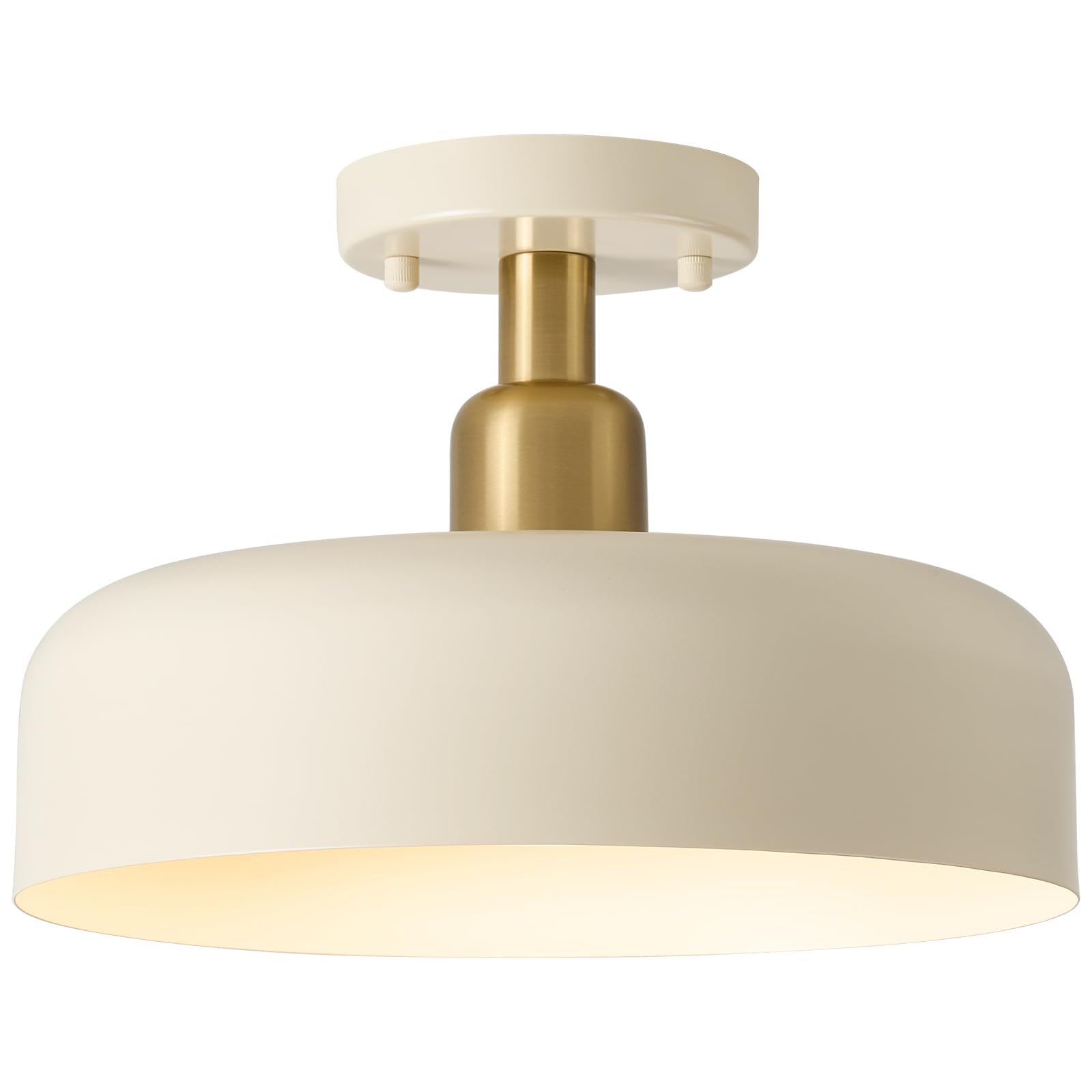 Modern Milk White Semi Flush Mount Ceiling Light Fixture with Brass Accent - 12.6