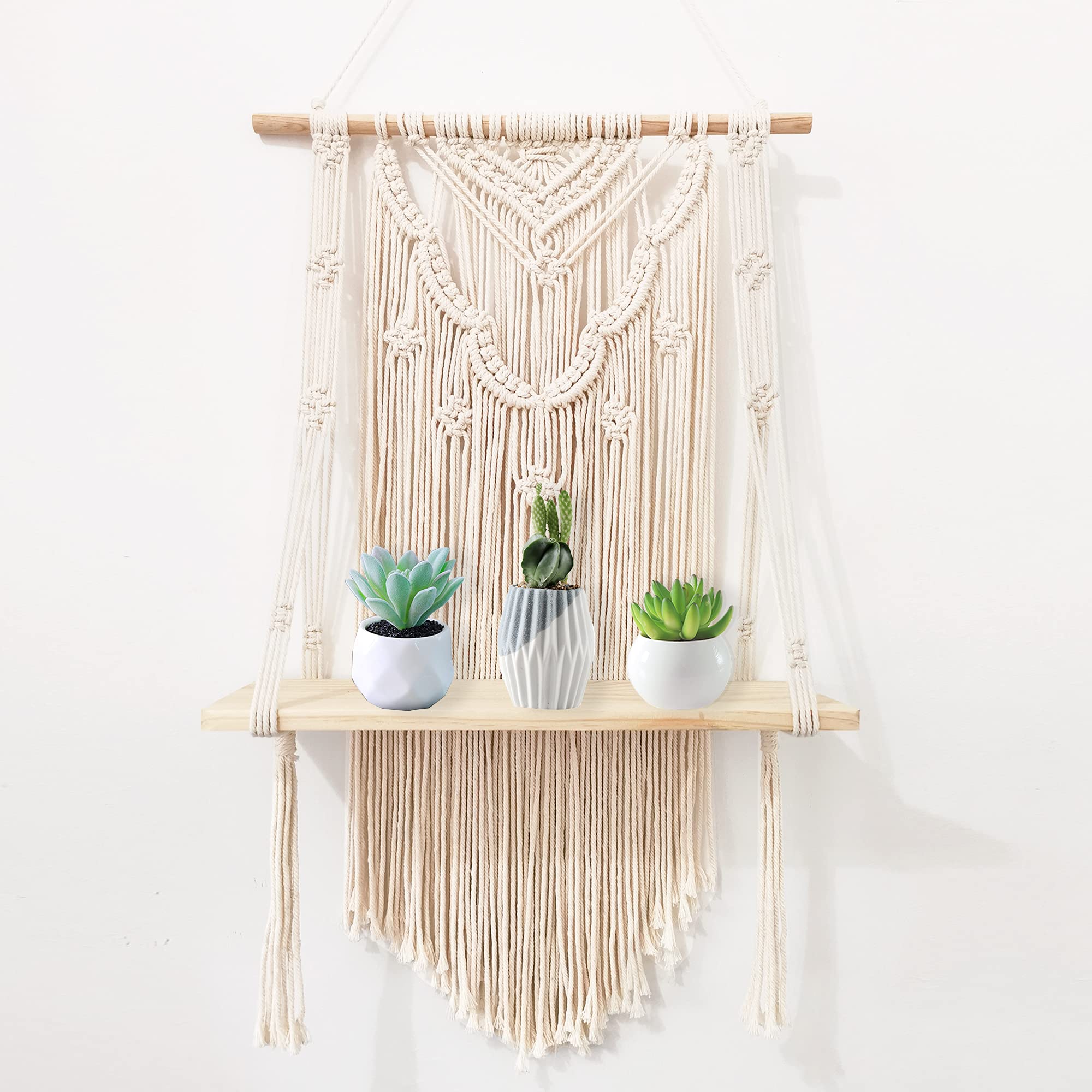Macrame Wall Hanging Shelves - Boho Shelf Decor for Bedroom, Bathroom, Living Room - Handmade Flower Design for Stylish Home & Office Spaces