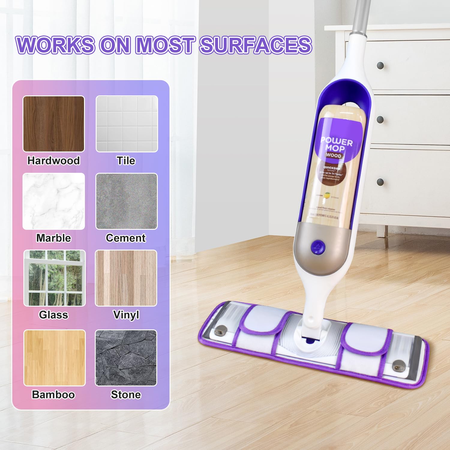 2 Pack Upgraded Reusable Mop Pads for Swiffer PowerMop - Washable Microfiber Refill Pads Replacement for Hardwood, Tile & Laminate Floors - Eco-Friendly Multi-Surface Cleaning Pads for Kitchen, Bathroom & Pet Areas