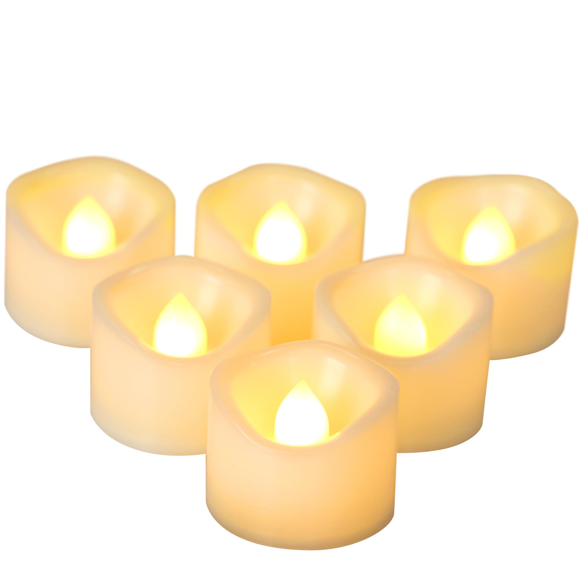 Battery Operated Flameless LED Tea Lights - 6 Pack Small Flickering Electric Votive Candles for Halloween, Christmas, Weddings & Home Decor | Safe Fake Candles for Pumpkin, Table Centerpieces & Party Decorations