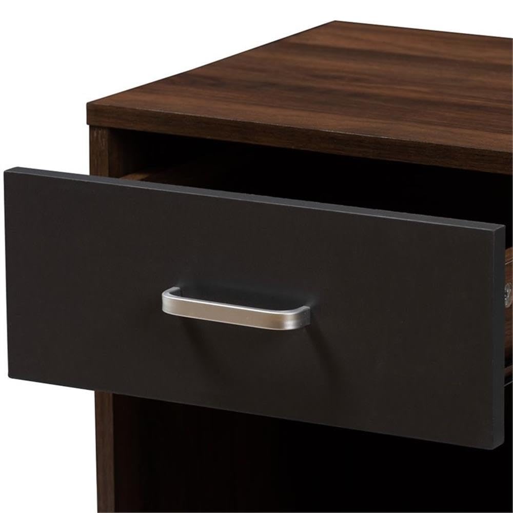 BOWERY HILL Modern 1-Drawer Nightstand - Dark Brown & Grey Bedside Table for Bedroom, Living Room, or Office Storage