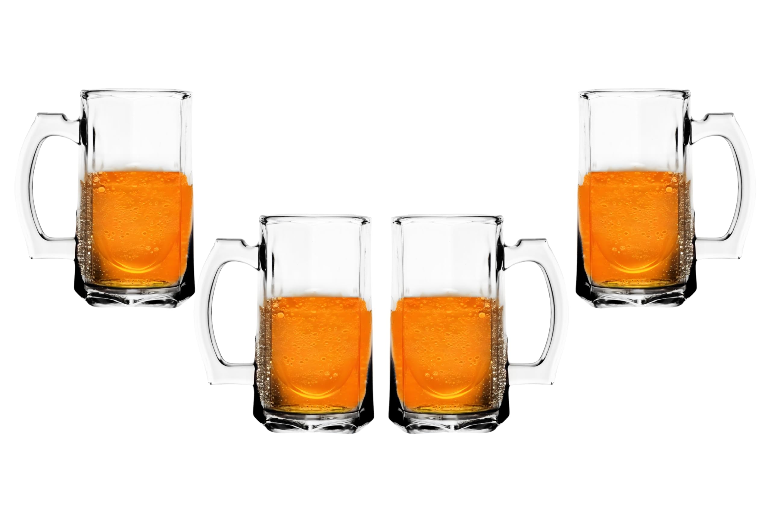 Premium 14oz Beer Glasses Set of 4 - Clear Glass Mugs with Handles for American Ales, Scottish Ales & Root Beer - Durable Barware for Home Bars, Pubs & Beer Tasting Parties