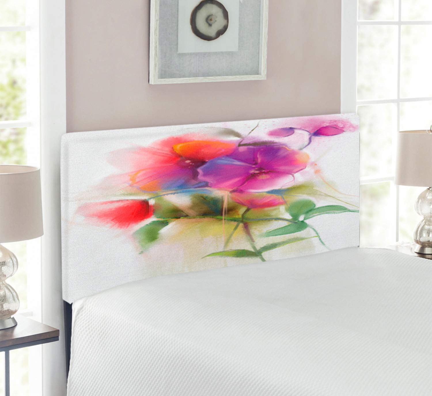 Ambesonne Floral Upholstered Headboard - Blooming Orchid Spring Bouquet Design, Twin Size Metal Bed Frame with Memory Foam Padding | Romantic Wedding Theme, Decorative Bedroom Accent for Master Bedroom, Guest Room or Dorm