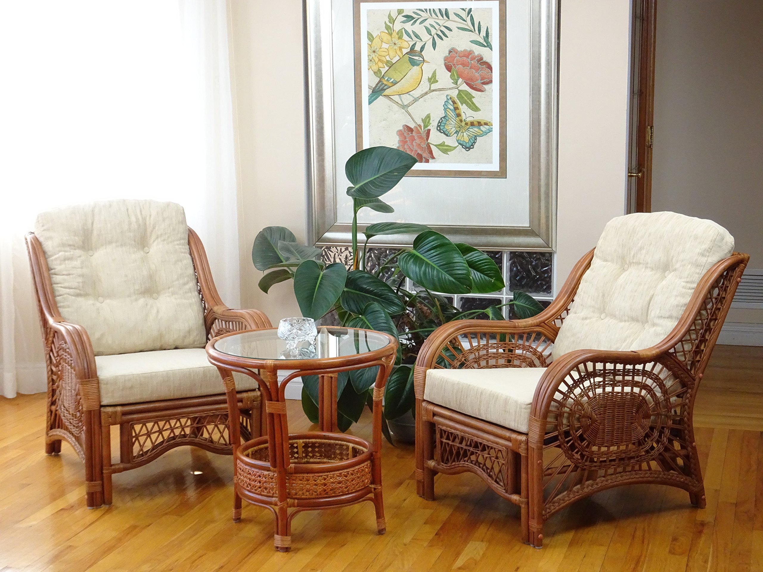 Malibu Rattan Chairs & Coffee Table Set - Cream Cushions, Handmade for Patio & Garden