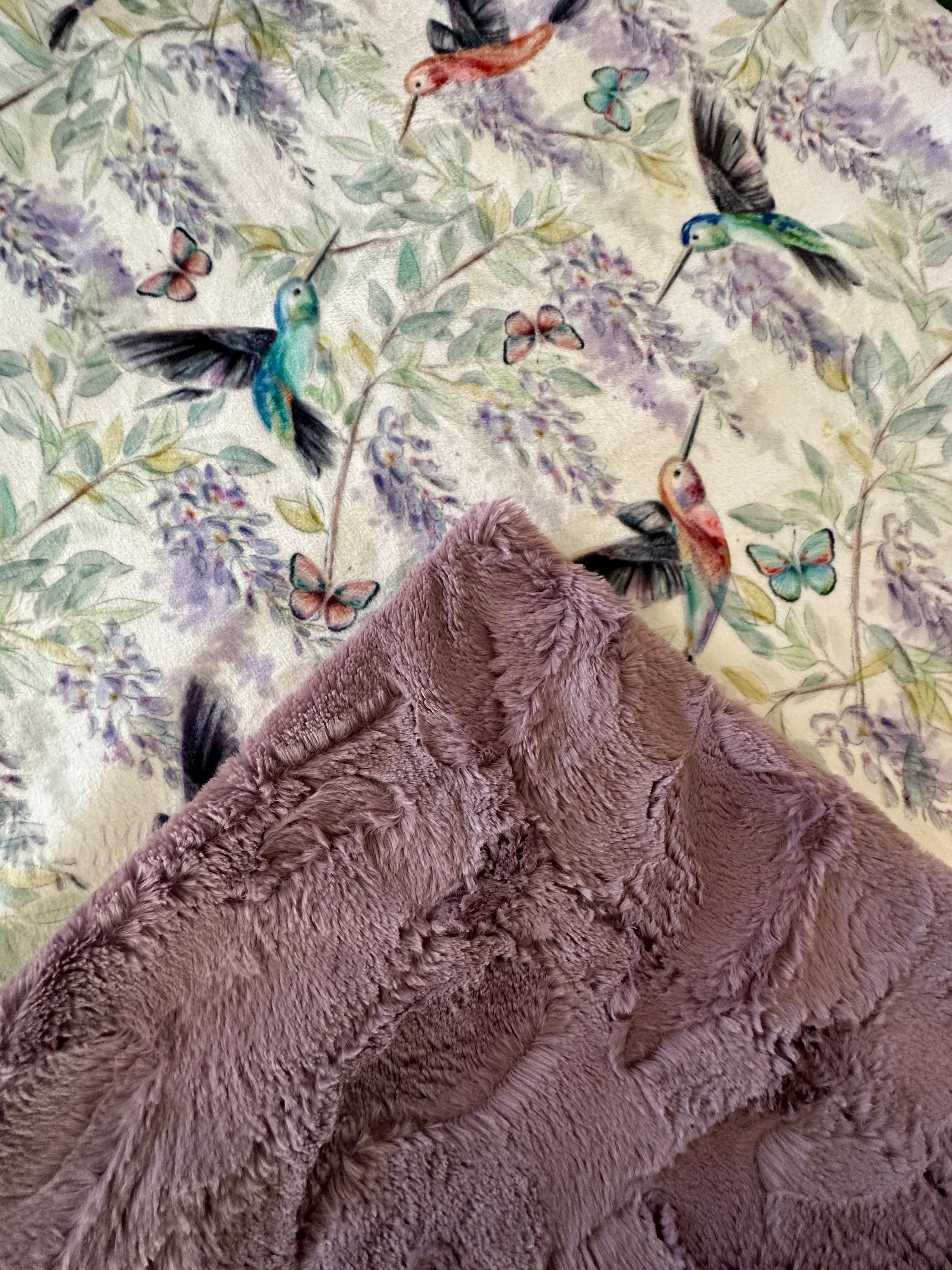 Soft Minky Blanket 55x63 Inches - Hummingbirds on Mulberry Design, Cozy Travel & Throw Blanket for Home, Office, Camping, Gifts