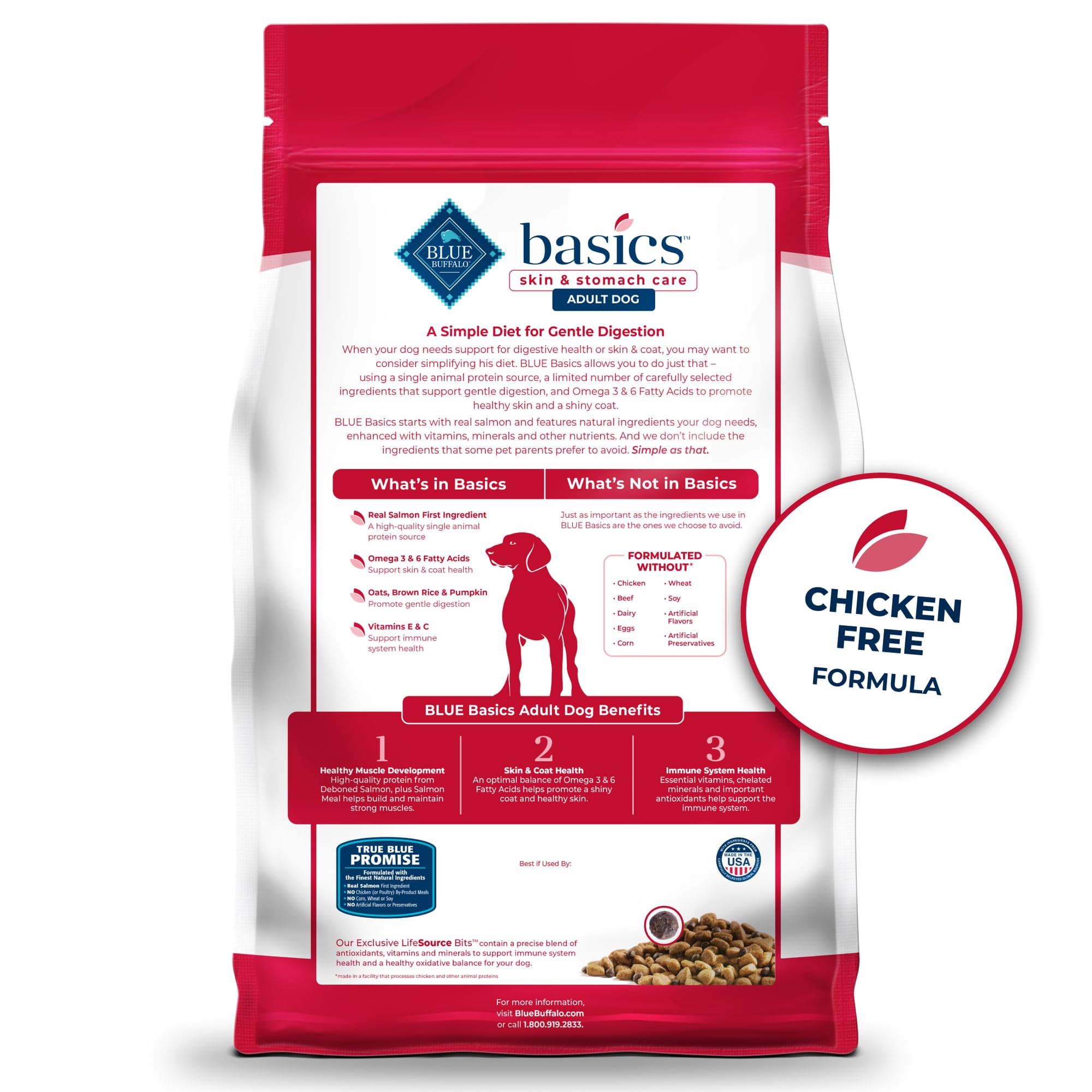 Blue Buffalo Basics Grain-Free Adult Dry Dog Food for Sensitive Skin & Stomach - Limited Ingredient Diet with Salmon Recipe - 4lb Bag - Perfect for Dogs with Allergies & Digestive Issues