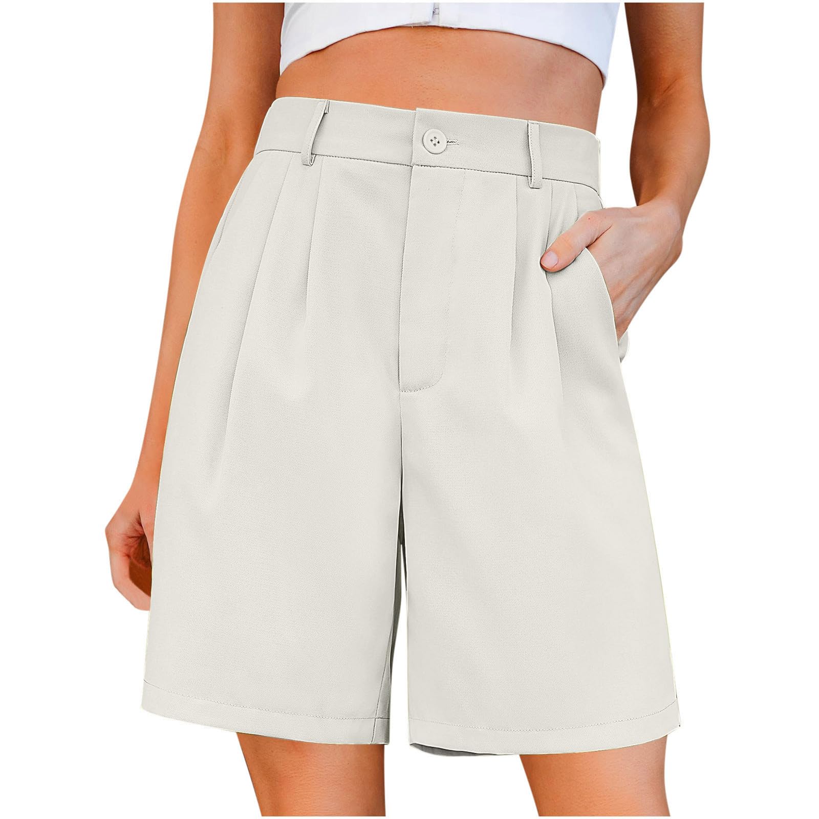 hlysgo Women's Bermuda Shorts - High Waist Wide Leg Knee Length Dress Shorts for Casual & Office Wear | Perfect for Work, Summer Outfits & Business Casual Looks