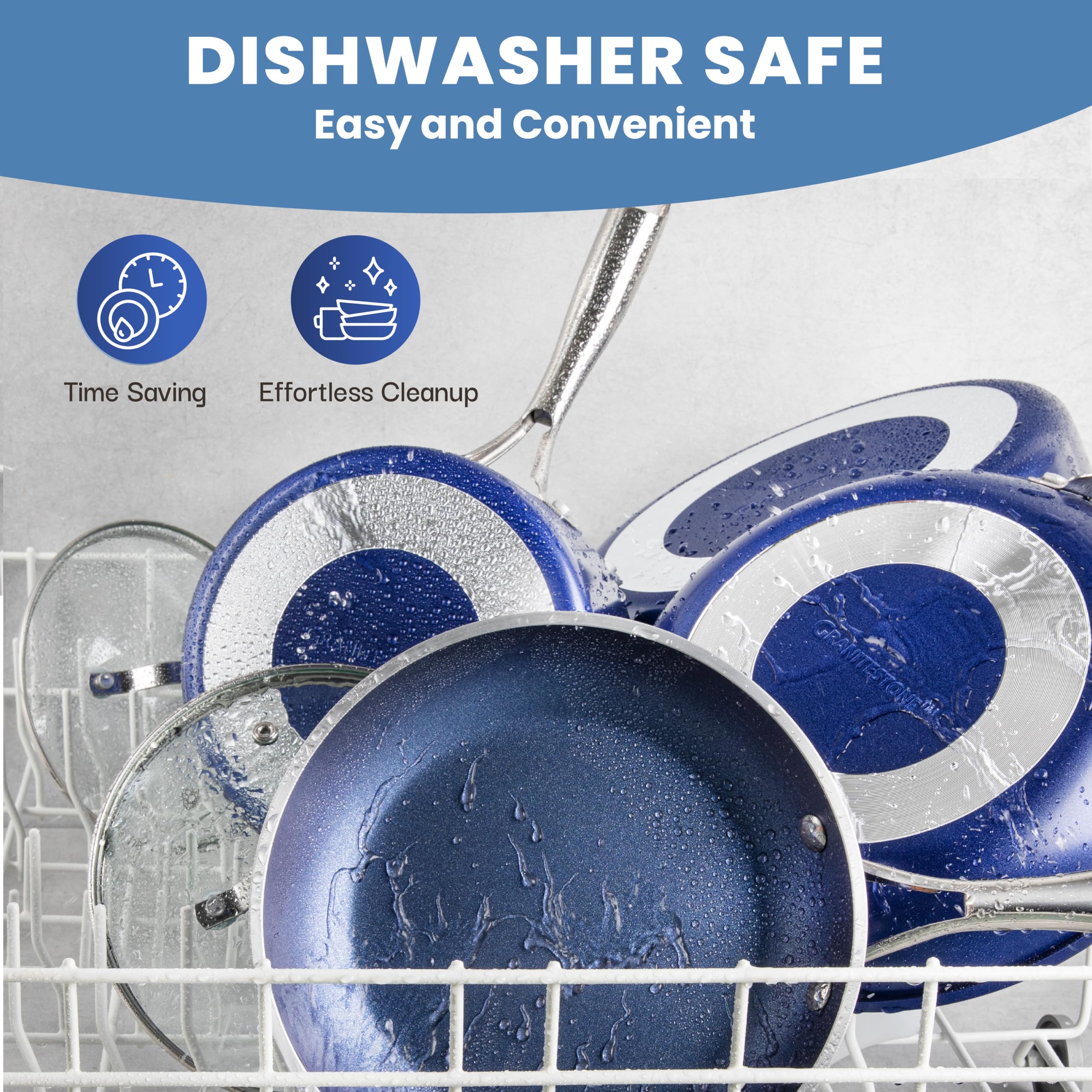 Granitestone 15-Piece Nonstick Cookware Set - Diamond Coated Pots and Pans, Dishwasher Safe, Blue - Perfect for Home Cooking, Baking & Entertaining