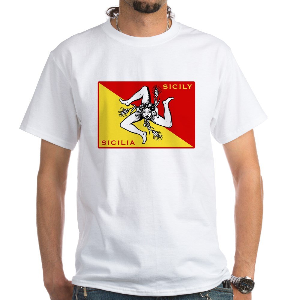 Flag of Sicily White Cotton T-Shirt for Men & Women - Comfortable Unisex Tee for Casual Wear, Travel & Italian Pride