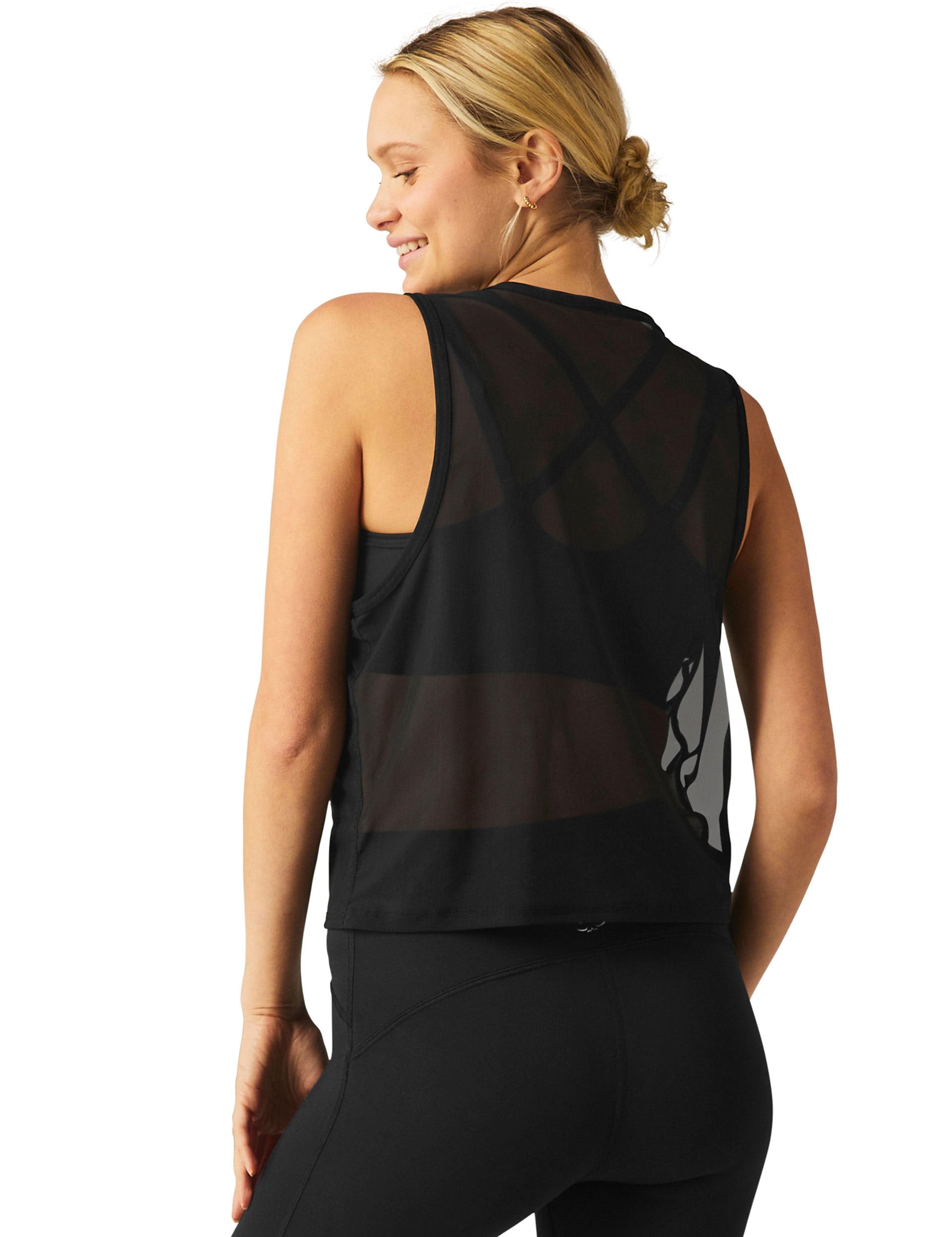 Show Off Mesh Tank Top - Darkest Night Black | Women's Fashion Crop Tops for Summer, Gym, and Night Out