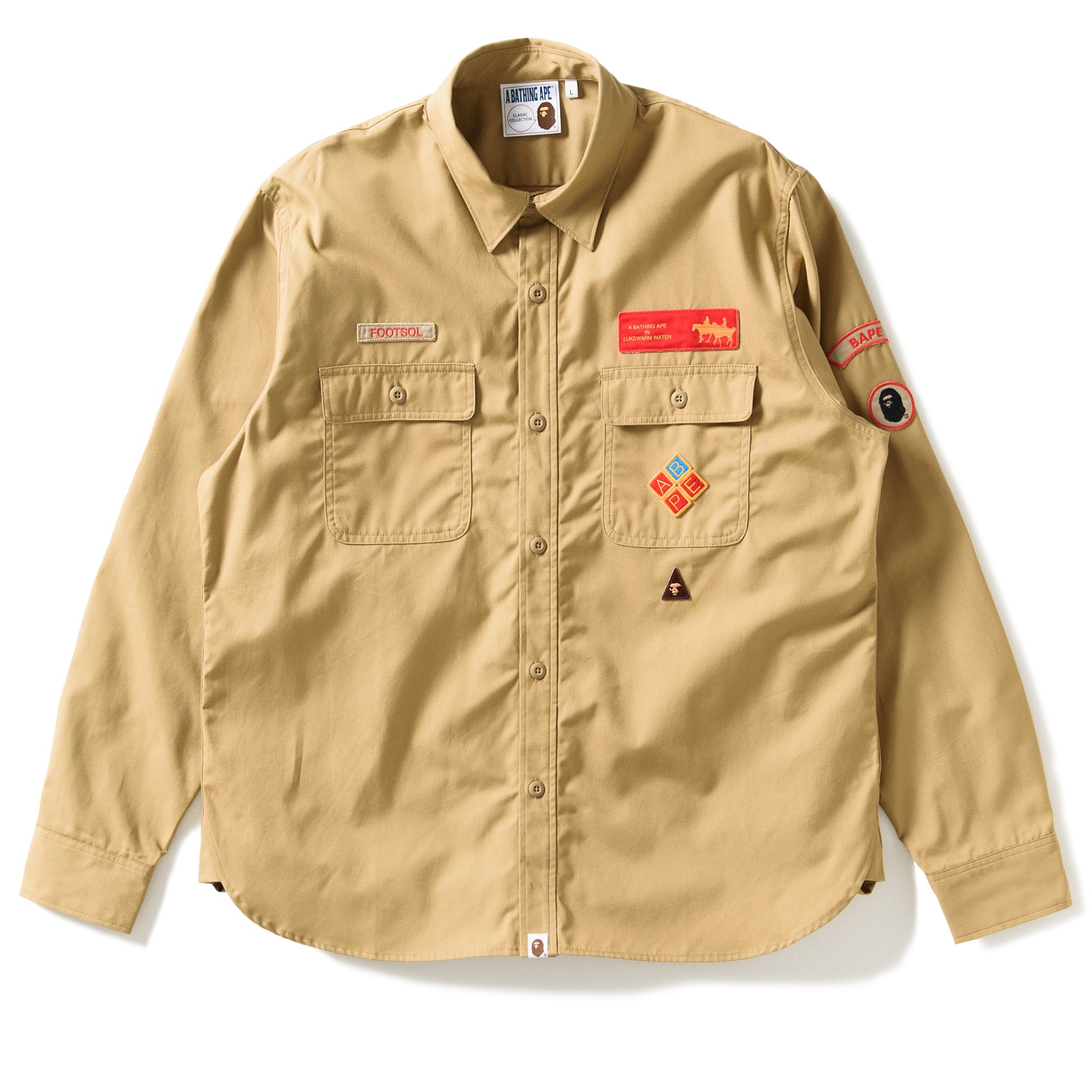 Bape Boyscout Relaxed Fit Shirt for Men - Beige Casual Streetwear Tee | Perfect for Urban Fashion & Street Style Outfits