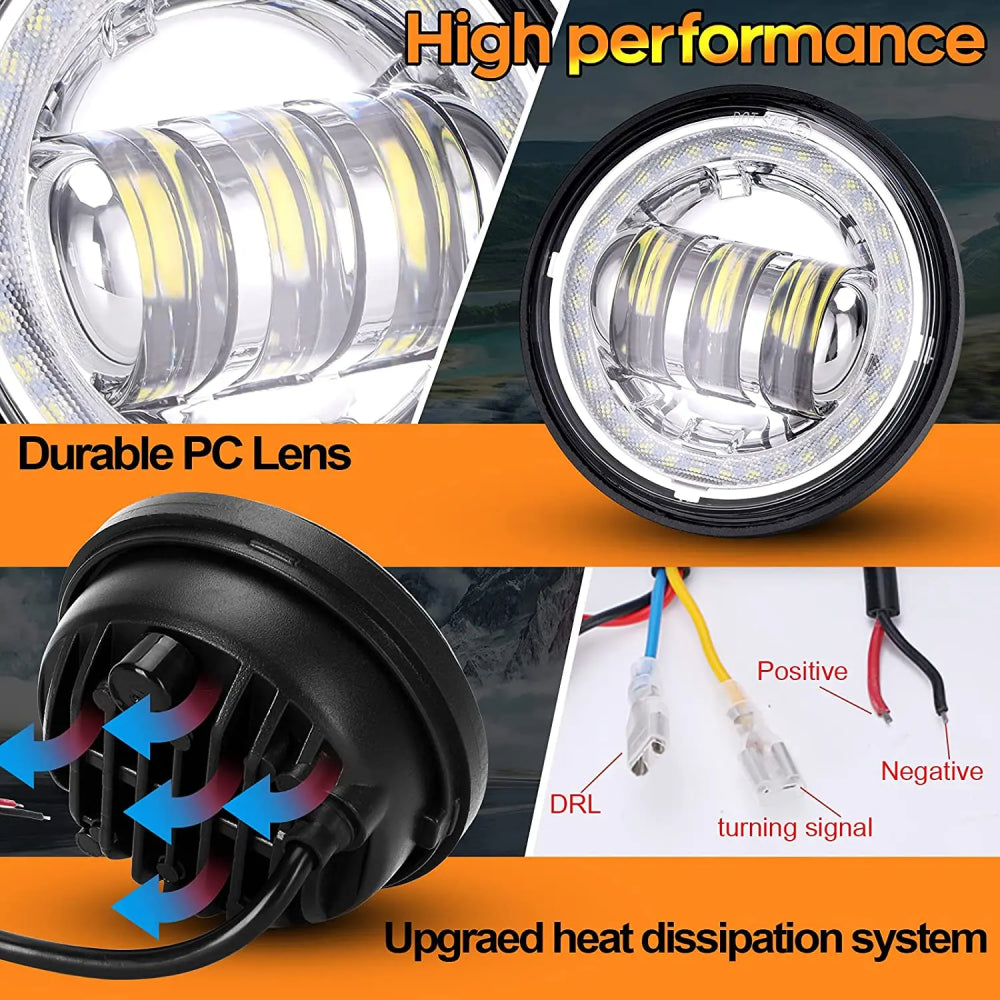 LOYO 7 Inch LED Spider Headlight & 4.5 Inch Passing Lamp Kit for Harley Davidson Touring Models - Street Glide, Road King, Electra Glide Ultra Classic - High Visibility Motorcycle Lighting for Night Riding & Highway Safety