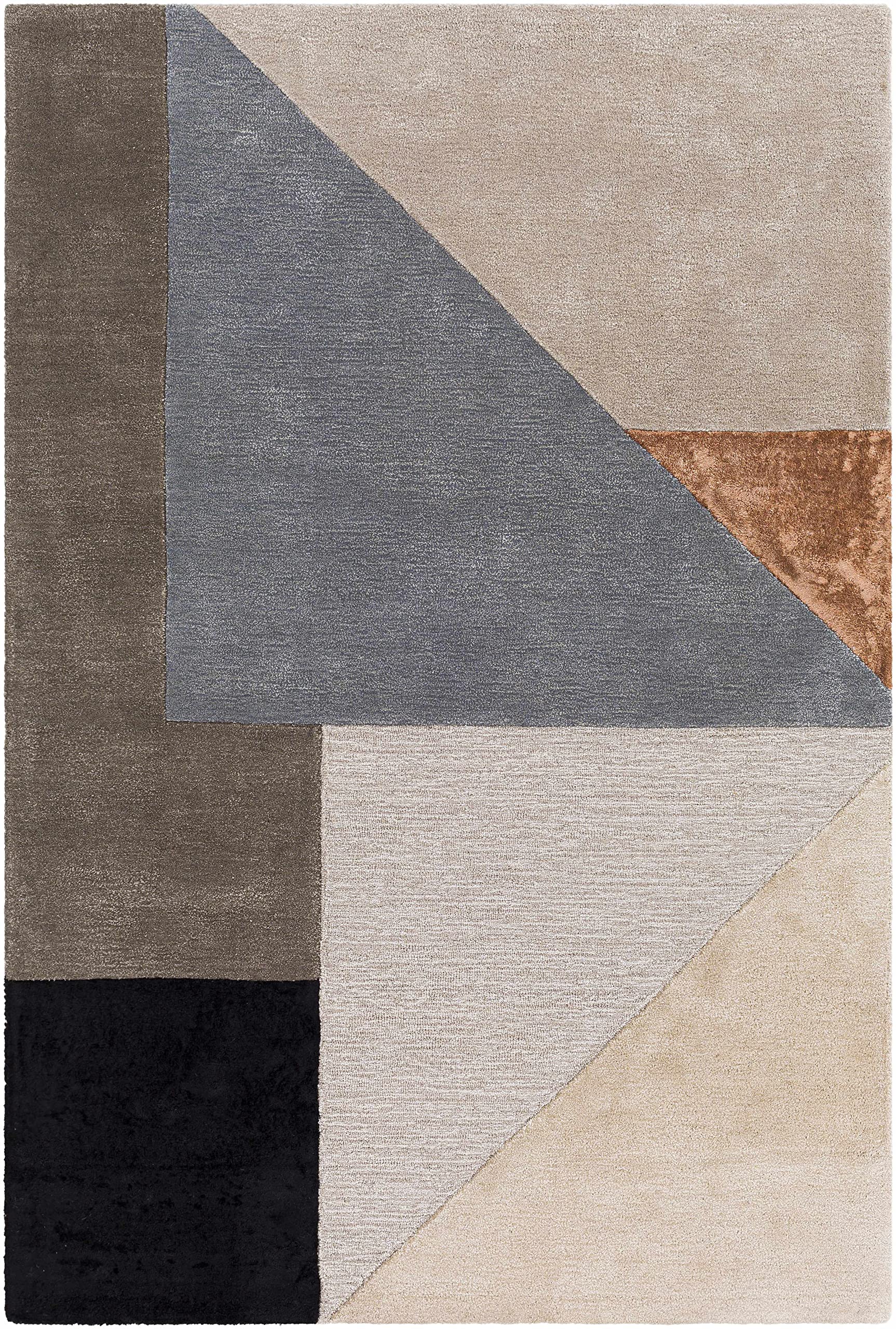 Hauteloom Jacksonwald Modern Geometric Area Rug 2' x 3' - Black, Blue, Brown - Soft Living Room & Bedroom Carpet - Perfect for Home Decor, Apartment, Dorm, Office