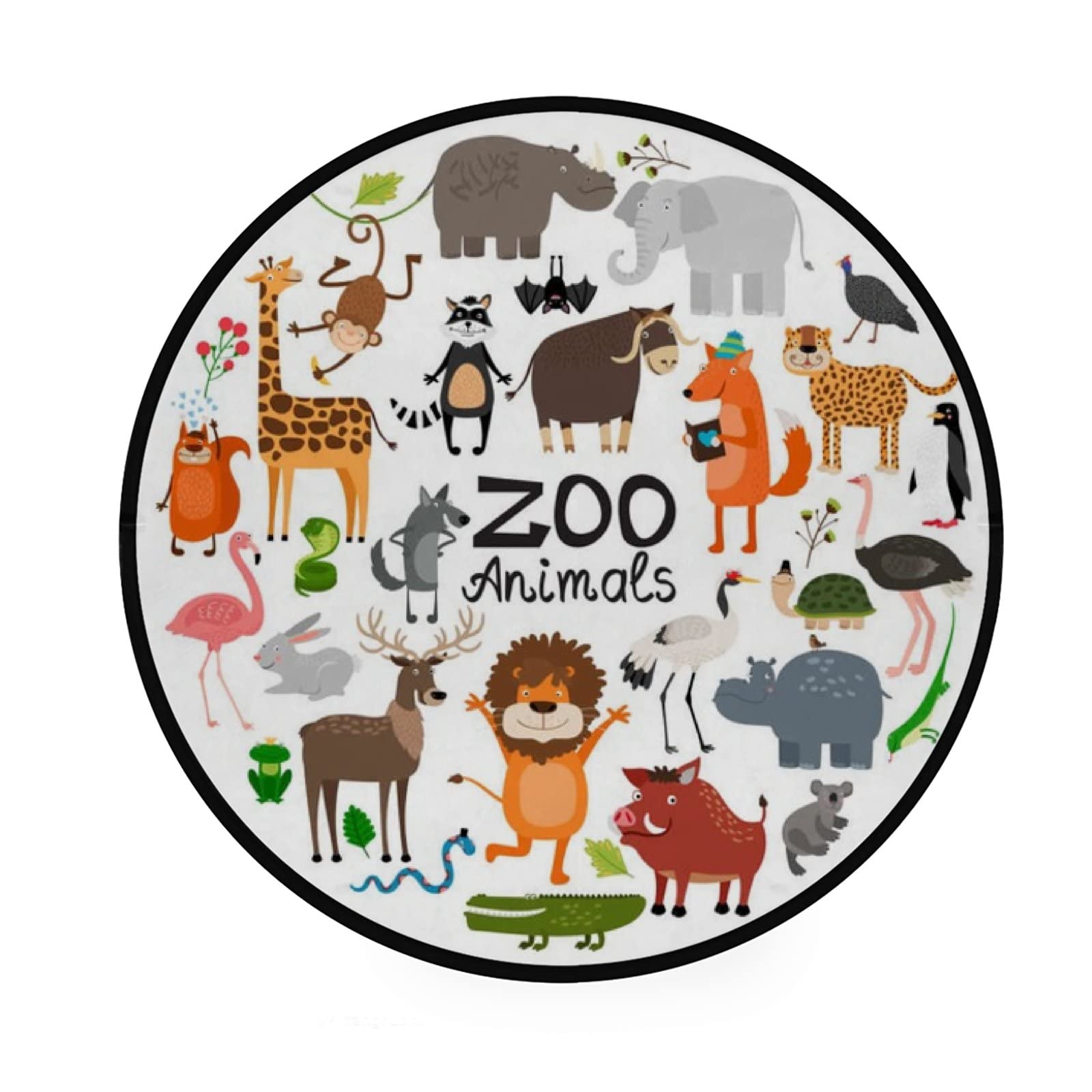 Vantaso 4 Ft Round Kids Play Rug - Soft Foam Non-Skid Nursery Rug with Cute Animal Designs (Giraffe & Lion) for Children's Room, Playroom & Daycare Floor Mat