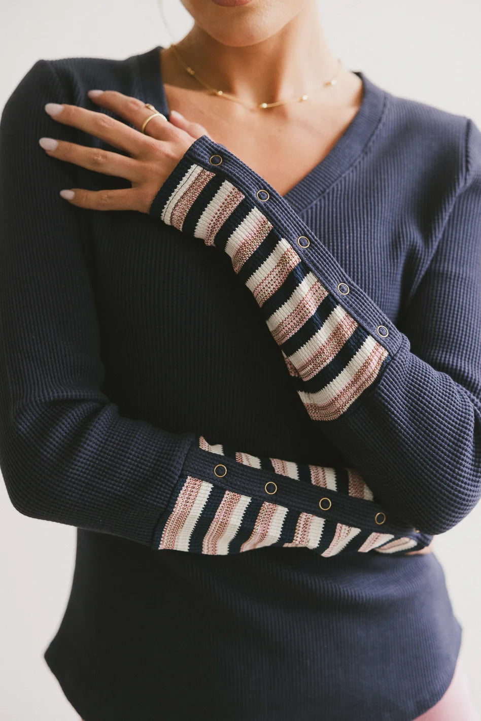 Ashton Waffle Knit Women's Long Sleeve Top - Soft & Comfortable Navy Blue Sweater for Fall & Winter | Casual Outfit, Layering Piece, Office Wear