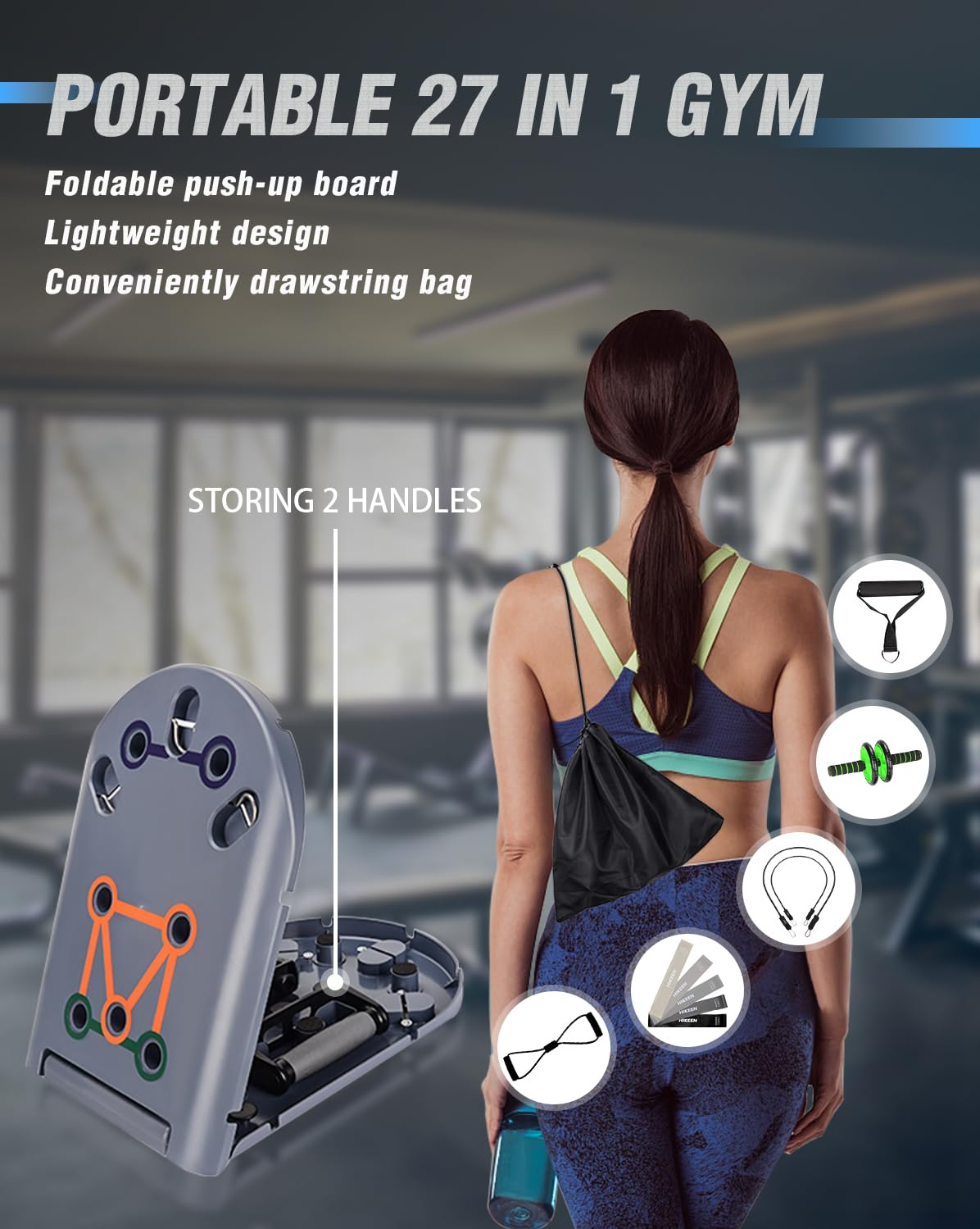 27-in-1 Portable Home Gym Equipment Set with Push-Up Board, Resistance Bands, Ab Roller & Pilates Bar - Perfect for Full Body Workout, Strength Training & Fitness Goals - Ideal for Home, Office & Travel Use