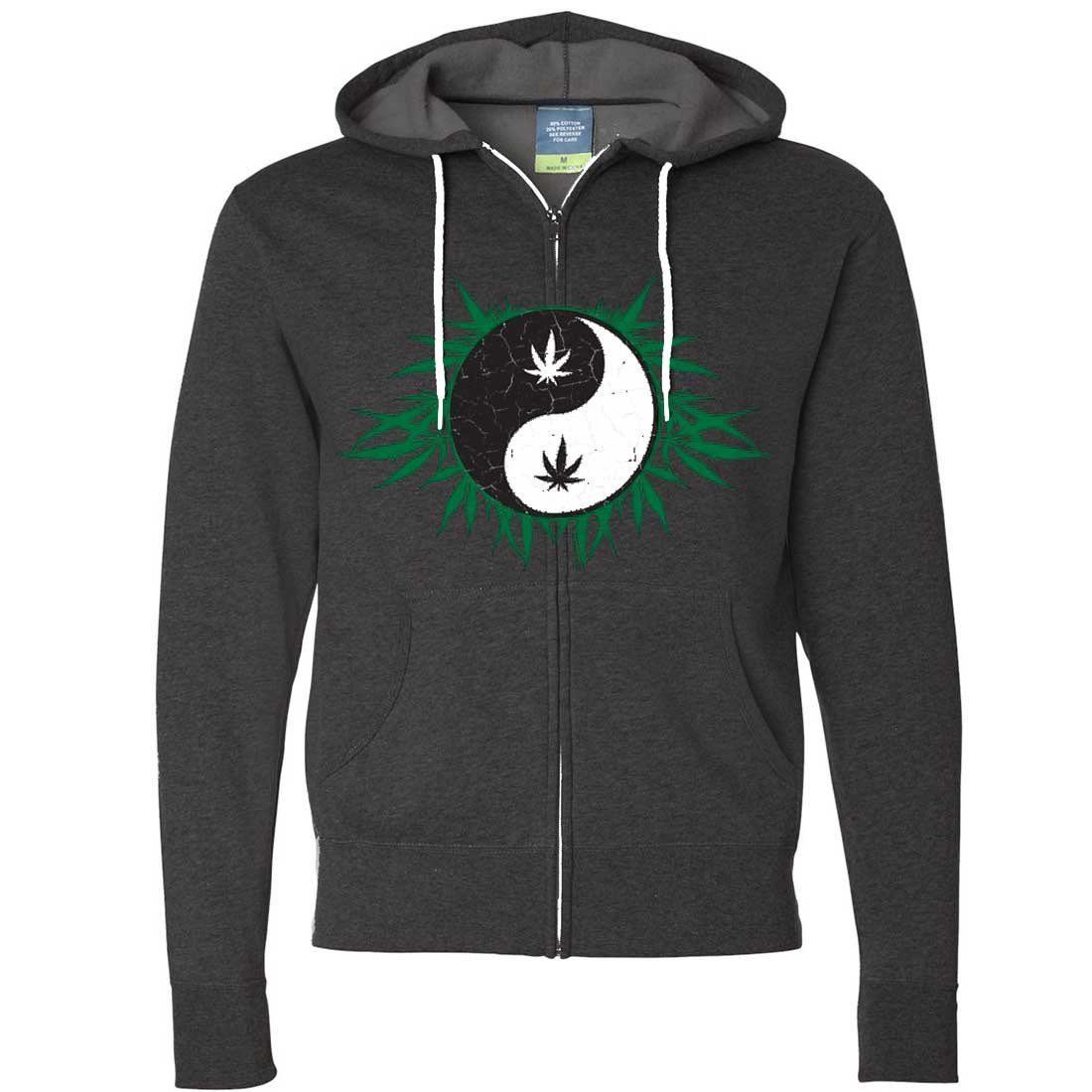 Stoner Yin Yang Pot Leaf Zip-Up Hoodie | Cannabis & Hippie Style Streetwear | Perfect for Festivals, Concerts & Casual Wear