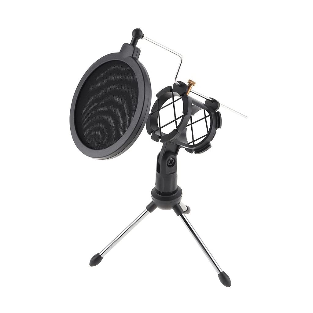 Universal Desktop Microphone Shock Mount Holder with Tripod Stand - Anti-Spray Bracket for Podcasting, Streaming & Voice Recording (TWDYC)