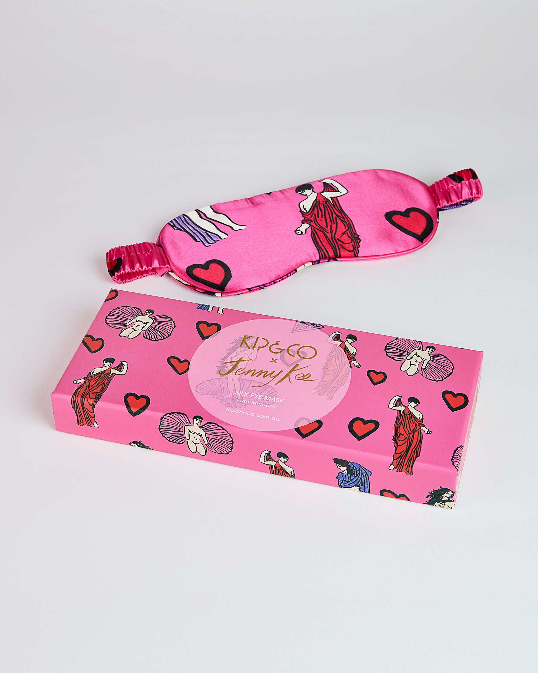 Kip&Co x Jenny Kee Pretty In Pink Silk Sleep Mask for Women - Soft & Comfortable Eye Cover for Travel, Nap & Nighttime Relaxation
