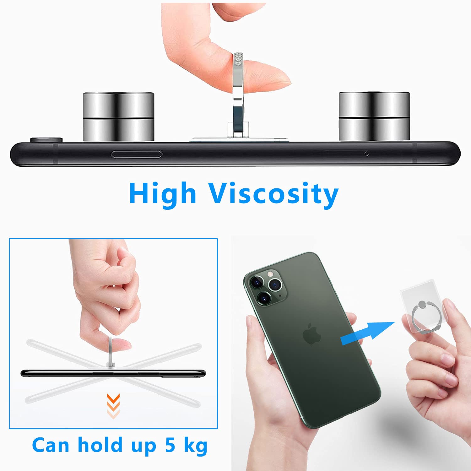 VOVIGGOL 5 Pack Transparent 360° Rotating Phone Ring Holder Stand - Clear Finger Kickstand Grip Compatible with iPhone & Cellphone Cases (Round) - Perfect for Hands-Free Viewing & Secure Grip