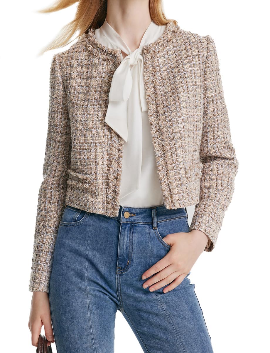 2025 Classic Tweed Blazer for Women - Long Sleeve Cropped Work Jacket | Business Casual Office Wear, Professional Suit Jacket for Career Women | Perfect for Office, Meetings & Formal Events