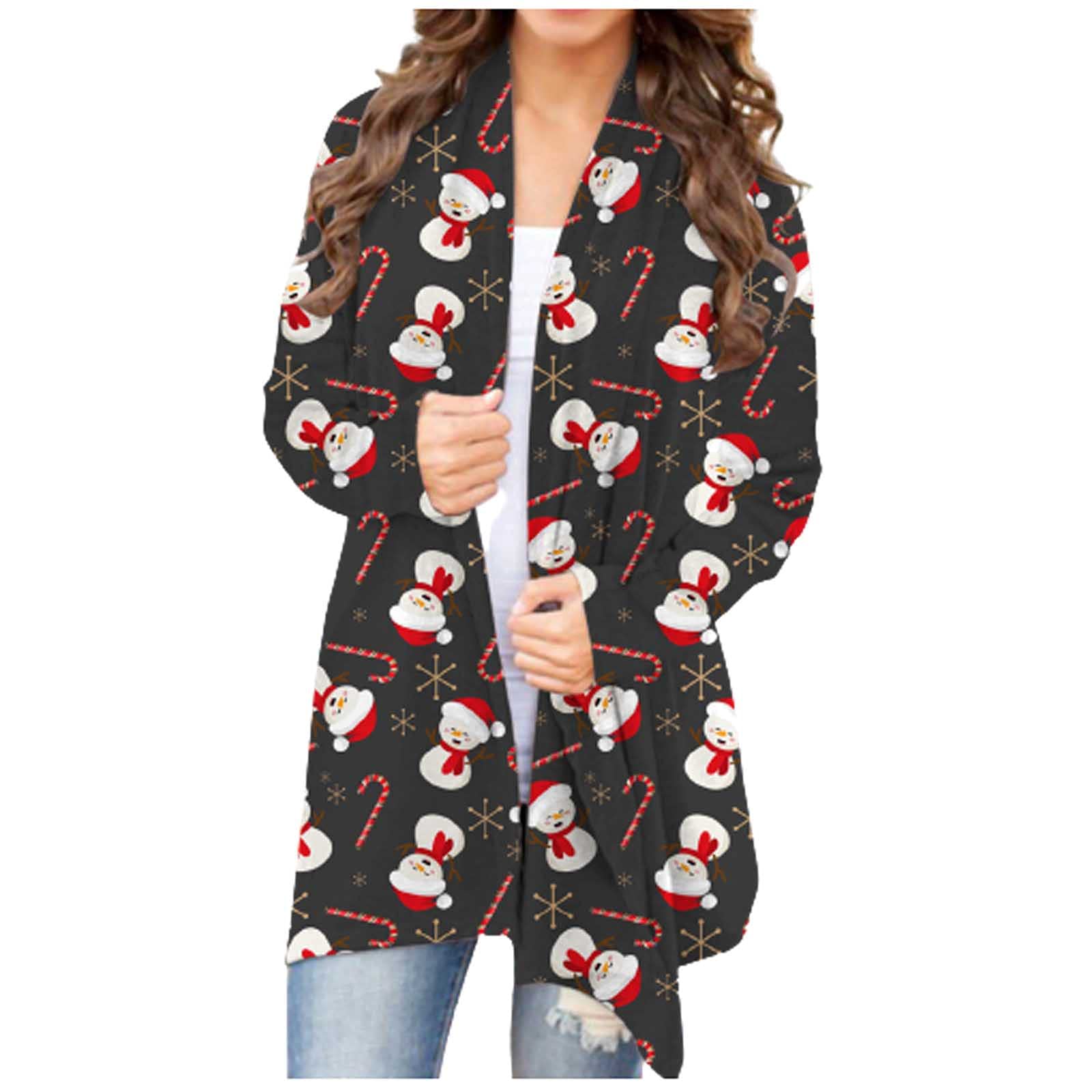 Women's Open Front Cardigan - Cozy Long Sleeve Loose Knit Sweater | Cute Pumpkin Print Fall Jacket | Christmas Gift for Her | Perfect for Holiday Parties & Casual Outfits