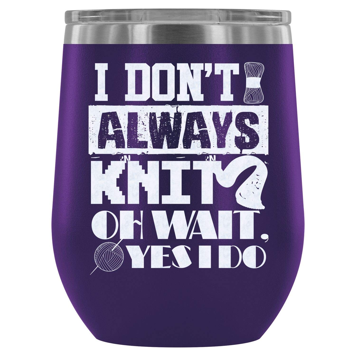 Vacuum Insulated Stainless Steel Stemless Wine Tumbler - 12Oz Purple Knitting-Themed Cup for Wine Lovers | Perfect for Knitting Enthusiasts, Book Clubs & Cozy Nights