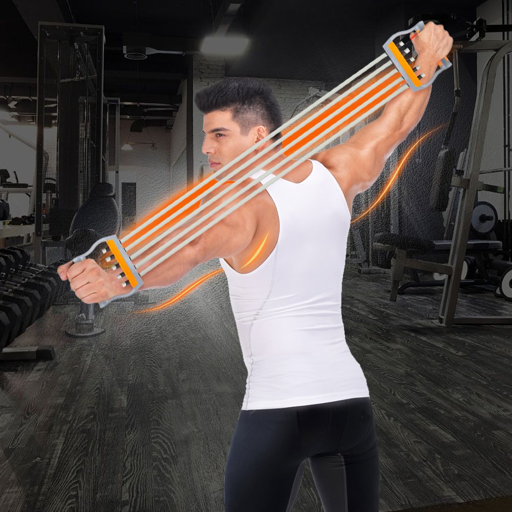 TOCO FREIDO Adjustable Chest Expander - 5 Resistance Tubes for Arm Strength Training, Home Gym Equipment for Muscle Building & Fitness | Perfect for Home Workouts, Strength Training & Physical Therapy