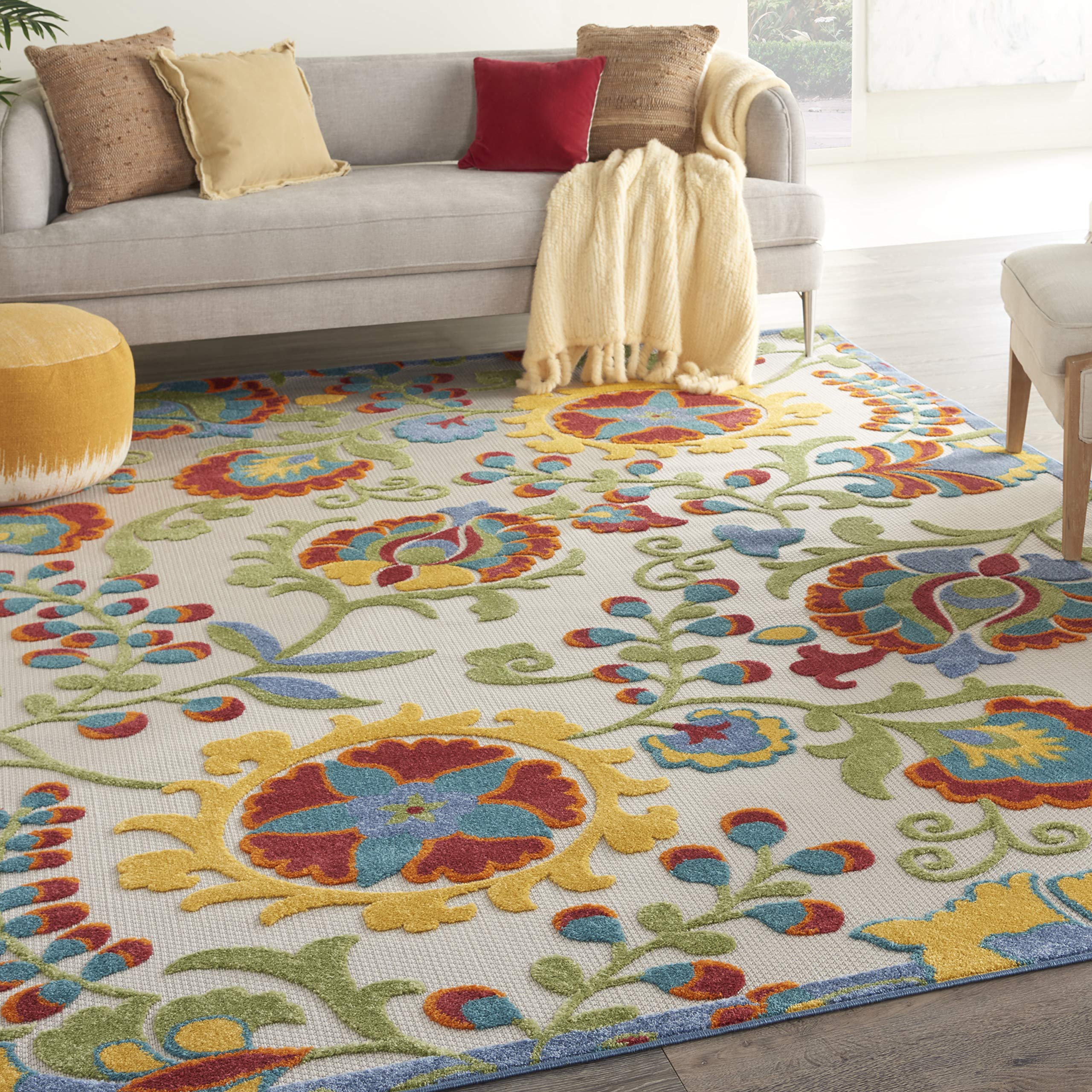 Nourison Aloha Indoor/Outdoor Ivory/Multi 7' x 10' Area Rug - Easy Cleaning, Non-Shedding, Stain Resistant for Bedroom, Living Room, Dining Room | Perfect for Backyard, Deck, Patio & High-Traffic Areas (7x10)