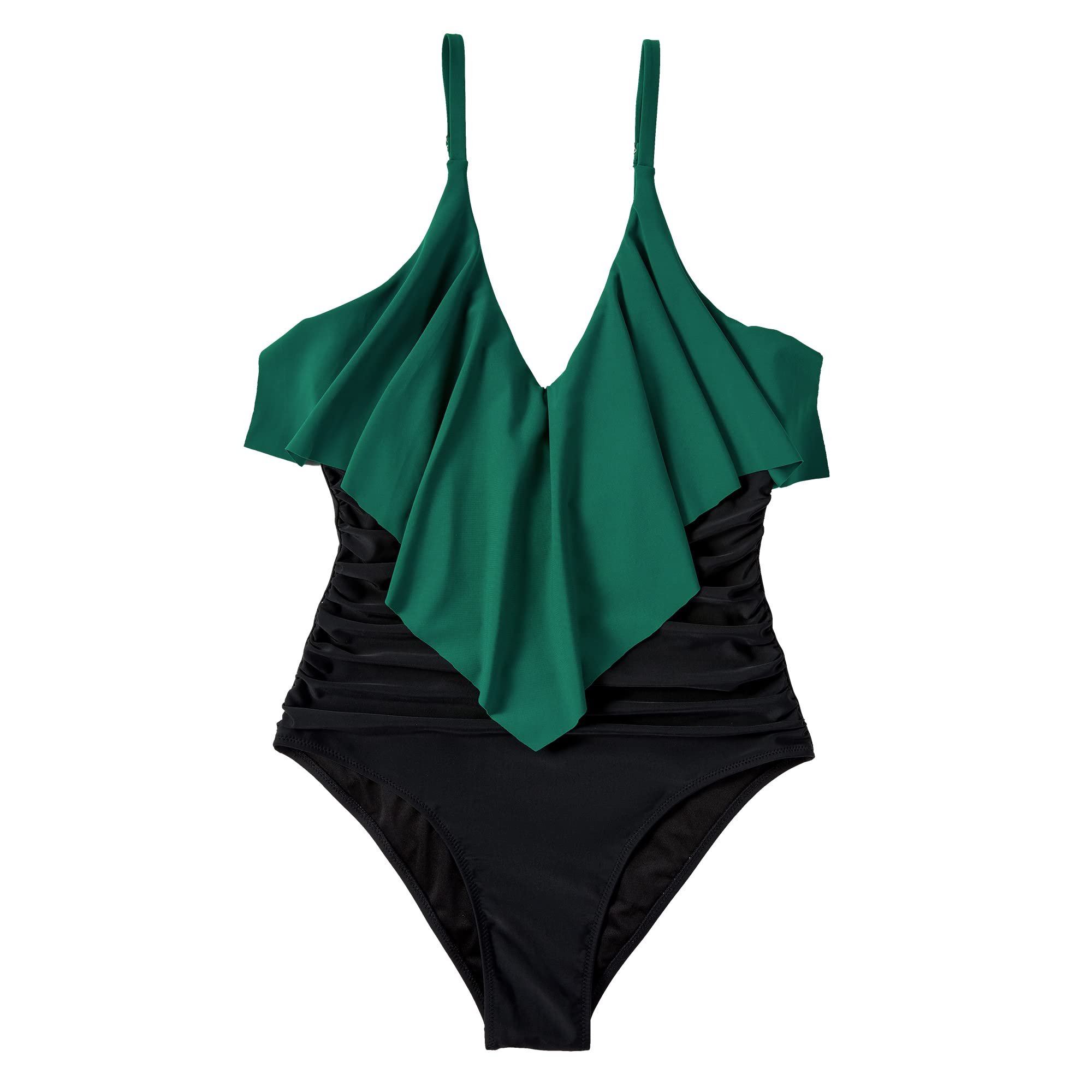 SUUKSESS Women's Slimming One Piece Swimsuit with Ruffle & Ruched Tummy Control - Sexy Bathing Suit for Beach, Pool Party & Vacation