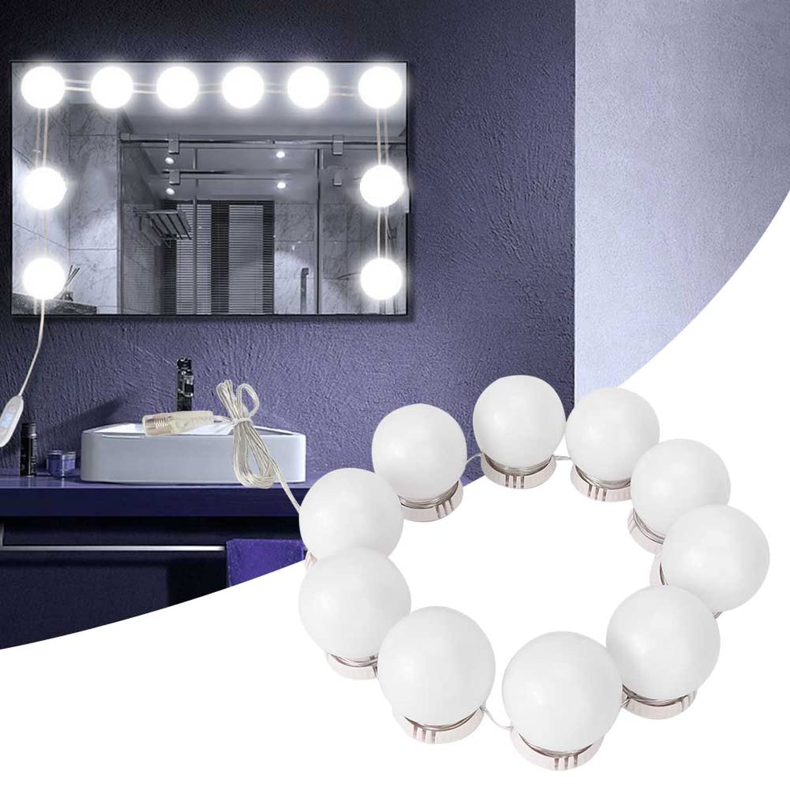 Hollywood Style LED Vanity Mirror Lights - Dimmable Touch Control Light Strip with 10 Bulbs for Makeup Vanity & Bathroom Mirror - Perfect for Dressing Room, Beauty Salon and Home Decor Lighting