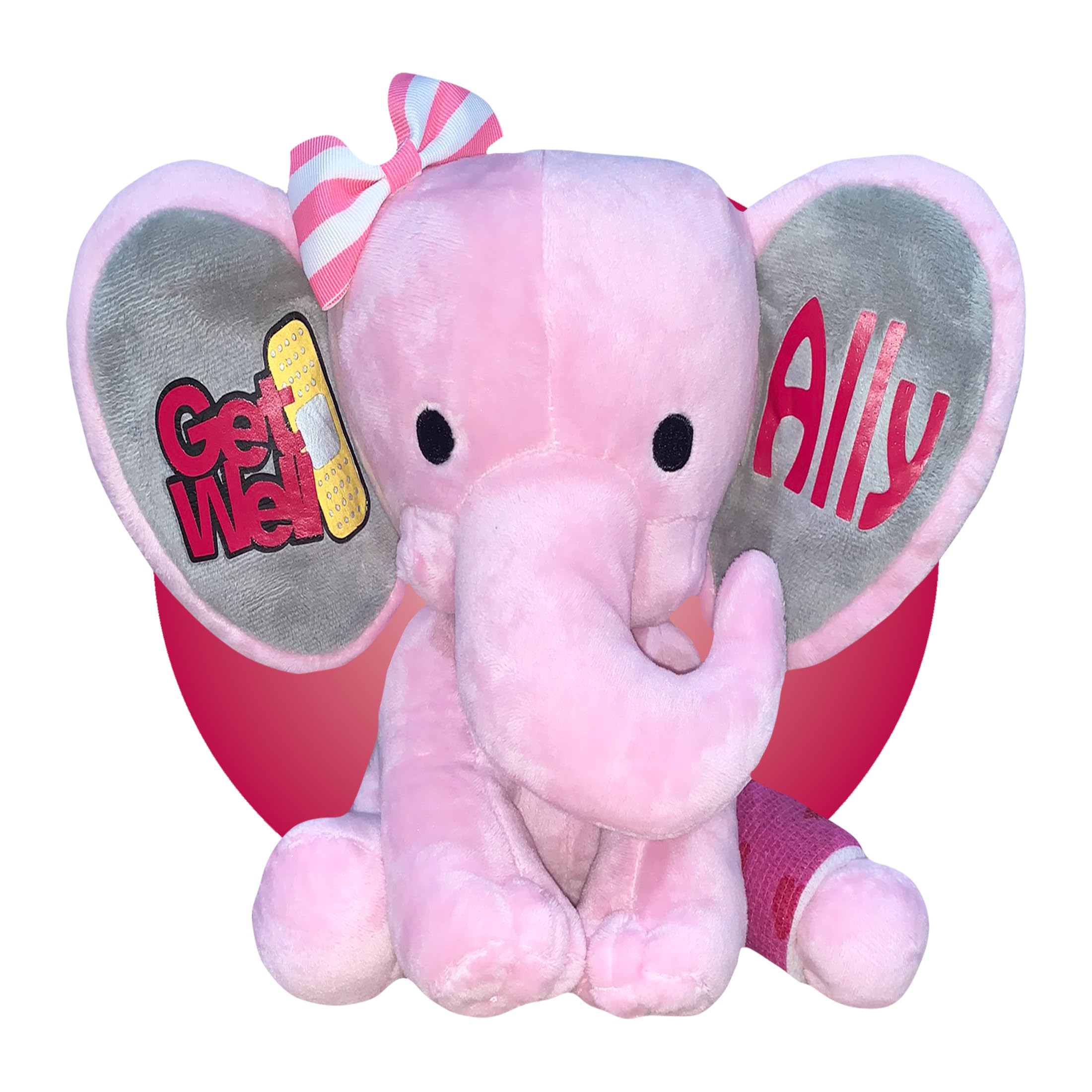 Personalized Pink Elephant Plush Toy - Get Well Soon Gift for Kids with Broken Arms or Legs - Soft Stuffed Animal for Children's Recovery - Perfect for Hospital Stay, Bed Rest & Comfort