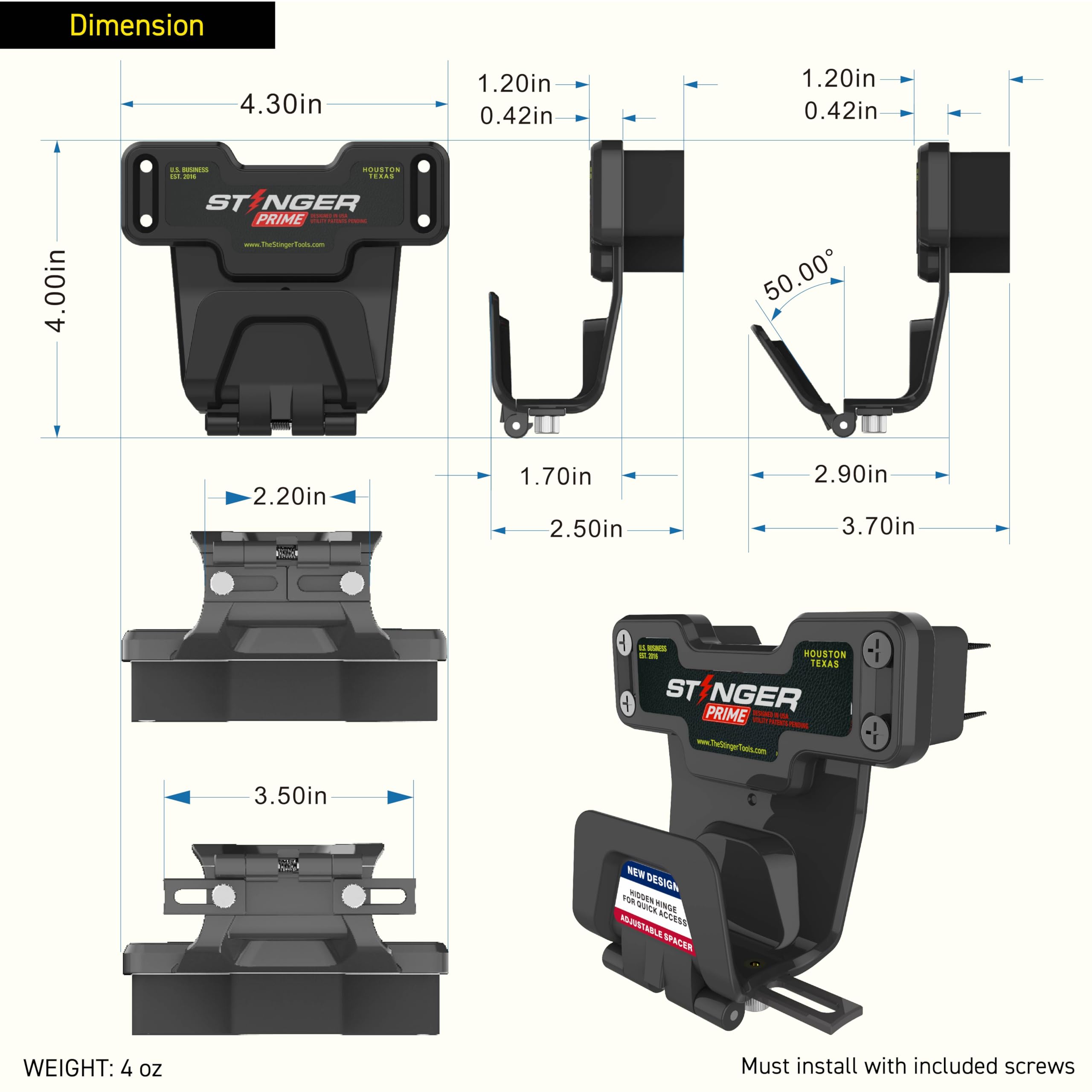 Stinger Magnetic Gun Mount Rack with Trigger Guard Protection | Vehicle & Home Concealed Gun Holder for Handgun, Rifle, Shotgun, Pistol, Revolver | Perfect for Car, Truck, Desk, Safe & Wall Installation