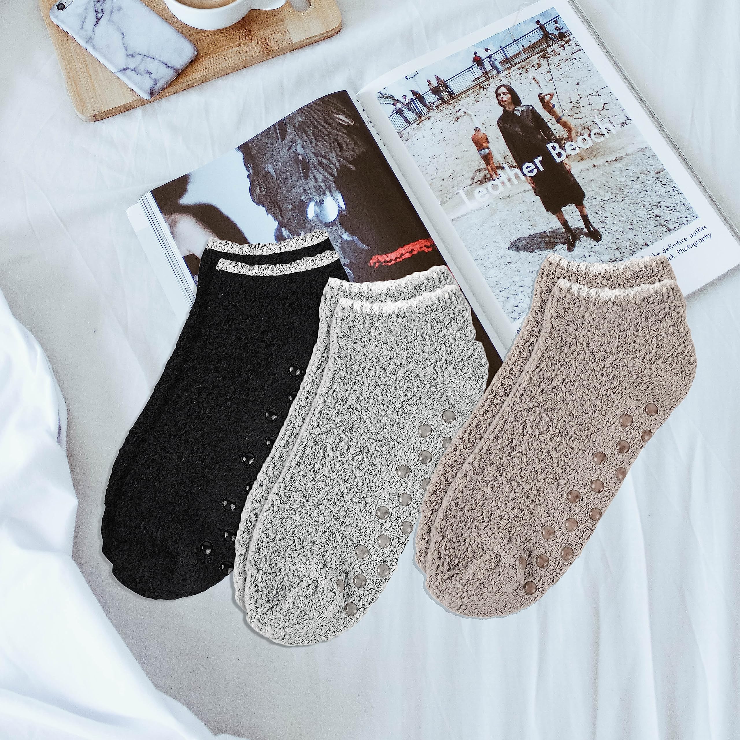 Non-Slip Hospital Socks for Women - 3/6 Pairs Cozy Fuzzy Slipper Socks with Grips - Perfect for Nursing, Elderly Care & Home Comfort