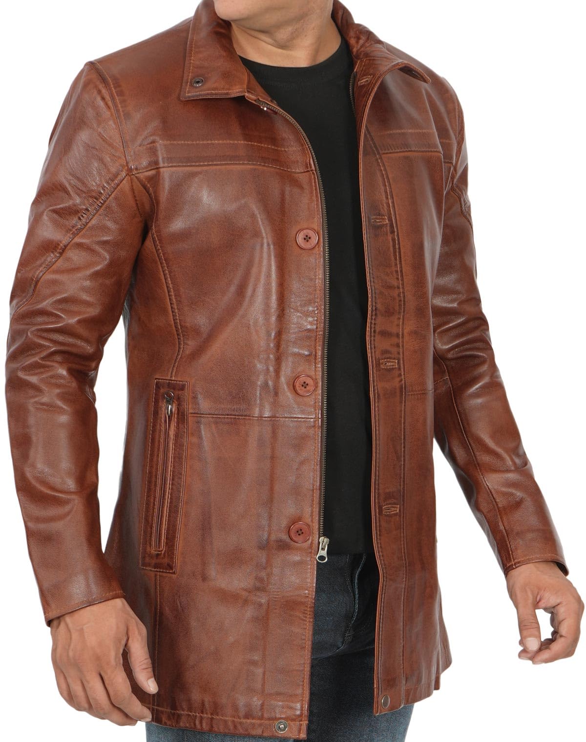 Blingsoul Genuine Leather Car Coat for Men - Black & Brown Real Leather Jacket | Stylish Outerwear for Driving, Casual Wear & Outdoor Activities