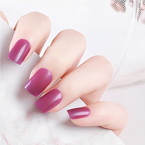 Ookizom 24Pcs Medium Press on Nails - Glossy Coffin Fake Nails with Glue, Acrylic Nails Kit for Women & Girls, Lavender Pure Color False Nails for Nail Art Manicure - Perfect for Parties, Weddings & Daily Wear