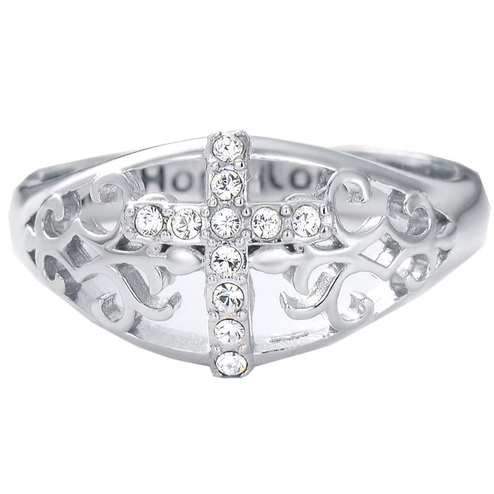 Sterling Silver Cross Ring for Women - Dainty Promise Band Ring Gift for Her, Teen Girls - Perfect for Valentine's Day, Anniversary, Birthday & Religious Occasions