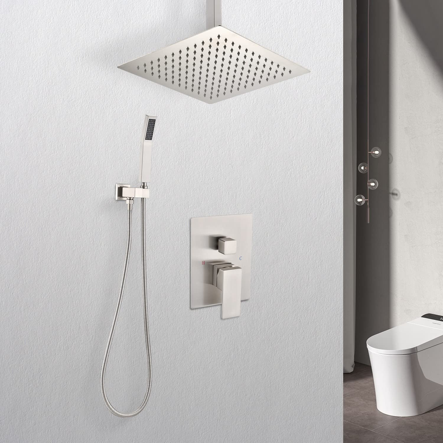 Premium Brushed Nickel Ceiling Mounted Shower System Combo - 12