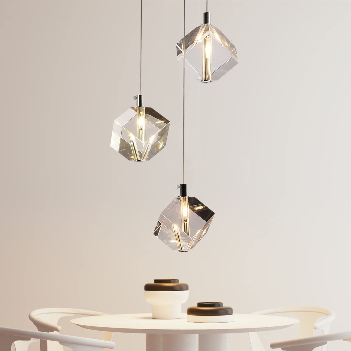 Modern Farmhouse Chandelier - Nordic Crystal Hanging Lamp with Raindrop Chrome Pendant Lights for Entryway, Living Room, Bedroom, Kitchen Island & Dining Room - 3-Light Round Fixture for Cozy Home Decor & Elegant Lighting Solutions